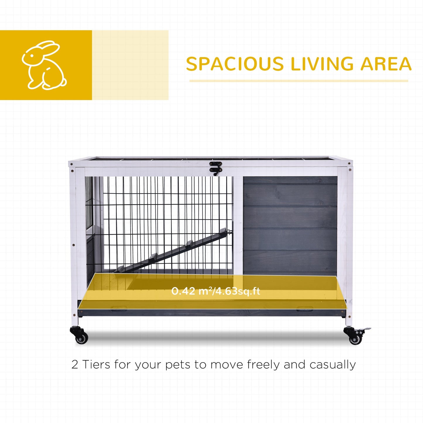 Wooden Indoor Rabbit Hutch Elevated Cage Habitat with Enclosed Run with Wheels, Ideal for Rabbits and Guinea Pigs, White Rabbit Hutch   at Gallery Canada