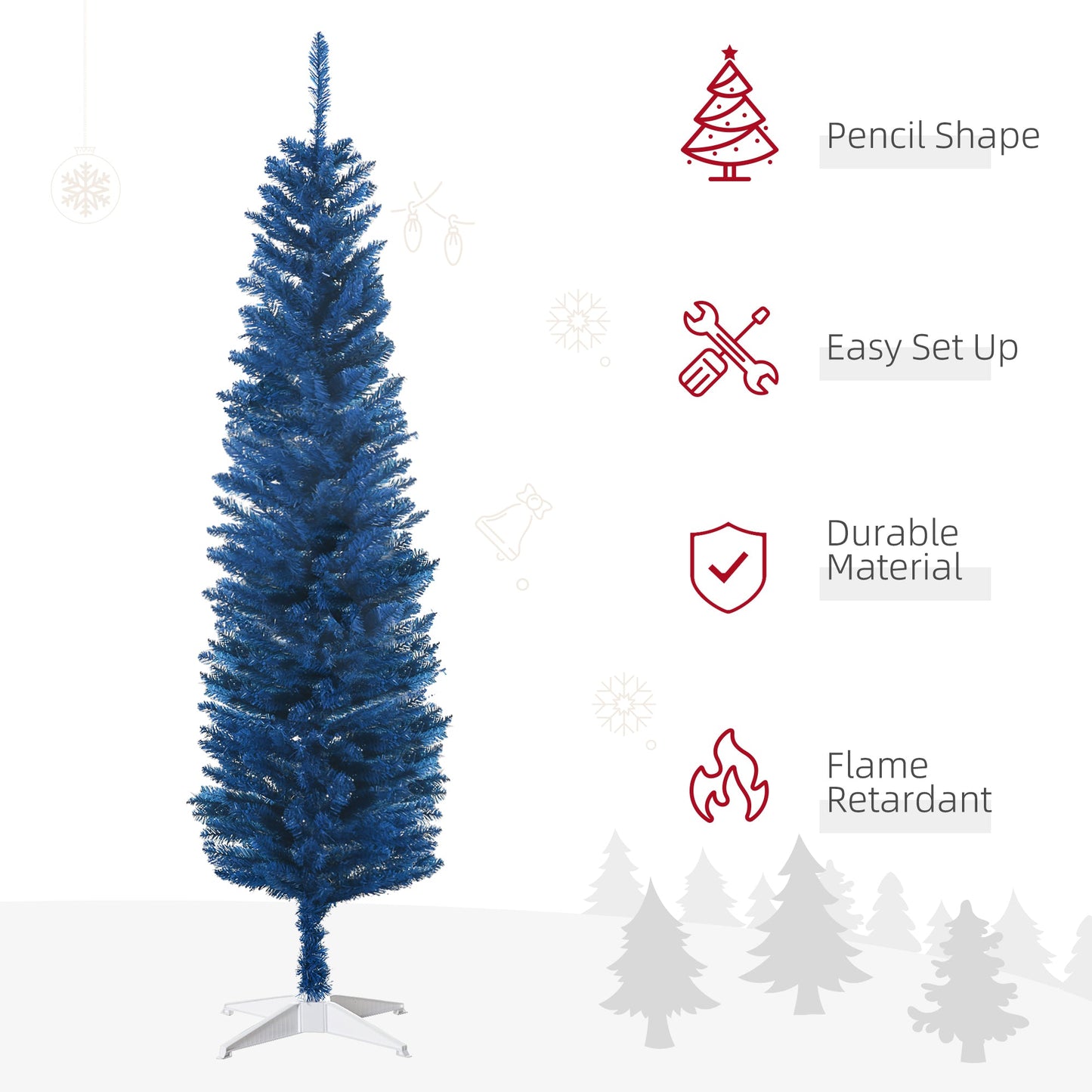 6ft Pencil Christmas Trees, Artificial Christmas Tree for Xmas Holiday Decor, Deep Blue Pencil Christmas Trees   at Gallery Canada