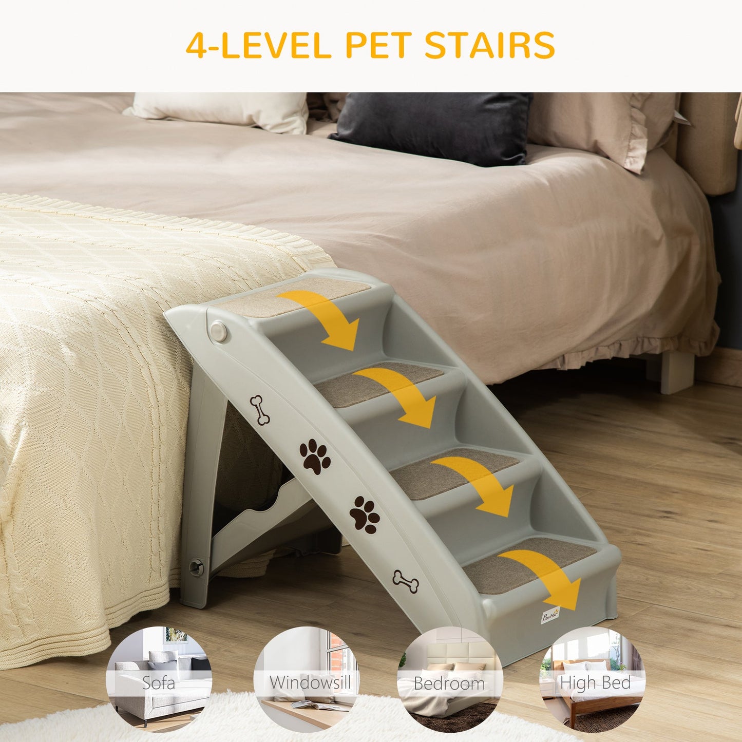 4-Level Portable Dog Stairs, Foldable Dog Steps for Small Dogs, Lightweight Cat Steps, with Nonslip Soft Mats, for High Bed, Sofa, Grey Dog Stairs   at Gallery Canada