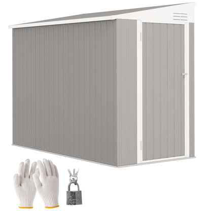 4' x 8' Garden Storage Shed Lean to Shed Outdoor Metal Tool House with Lockable Door and Air Vents for Patio, Lawn, Light Grey Sheds at Gallery Canada