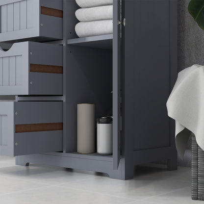 Bathroom Storage Cabinet, Floor Cabinet with Adjustable Shelf and 4 Drawers, Side Cabinet for Washroom, Grey Bathroom Cabinets   at Gallery Canada