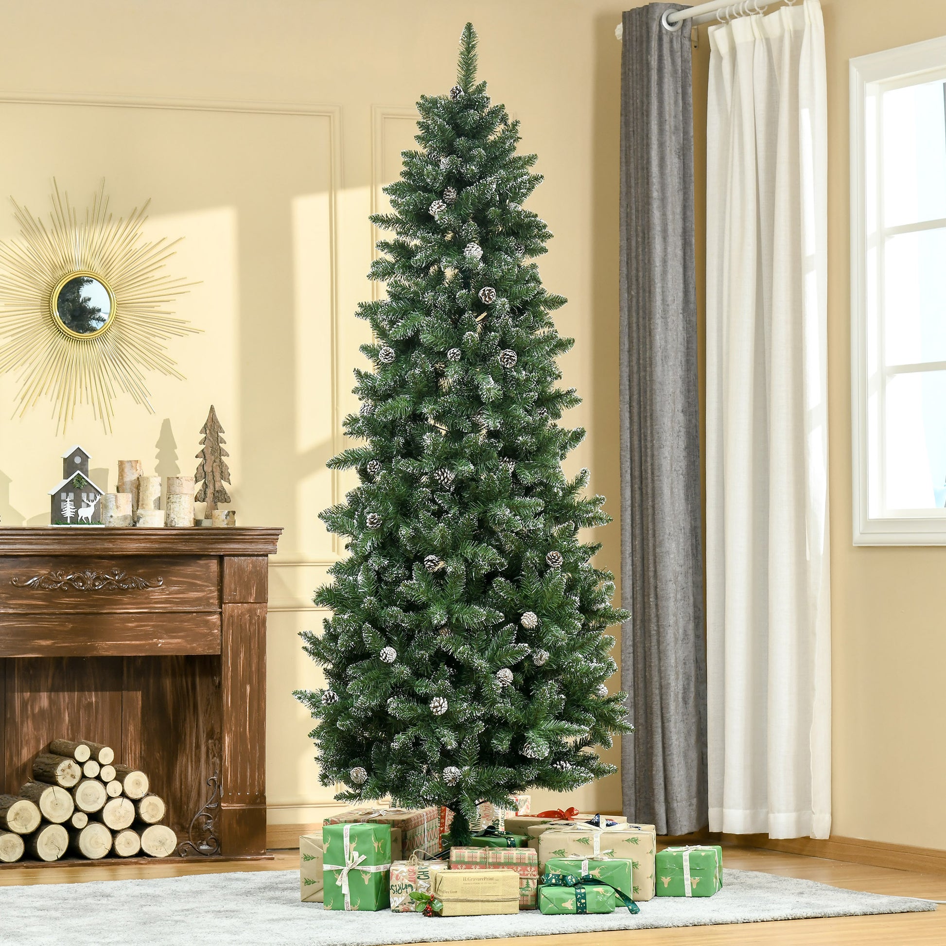 7.5ft Artificial Christmas Tree, Flocked Christmas Tree with Pine Cones, 1119 Branch Tips and Metal Base, Green Flocked Christmas Trees Green  at Gallery Canada