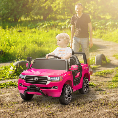 12V Toyota LAND CRUISER Licensed Kids Car w/ Remote Control, Four Wheel Spring Suspension, Soft Start, LED Light, Pink Electric Toy Cars Pink  at Gallery Canada