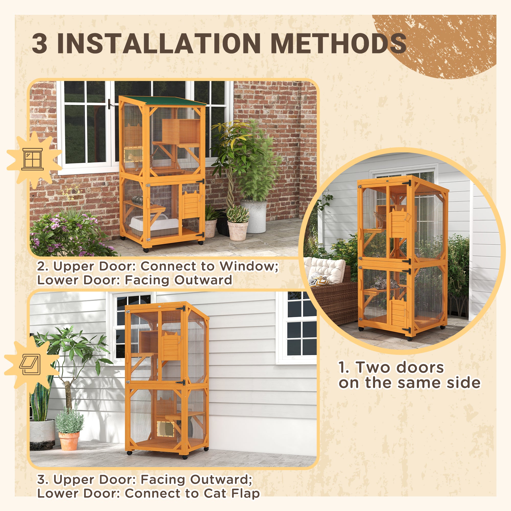 Catio Outdoor, Elevated Design, with Wheels, Resting Box, Water-Resistant, Multi Platforms, Orange Outdoor Cat Enclosures at Gallery Canada