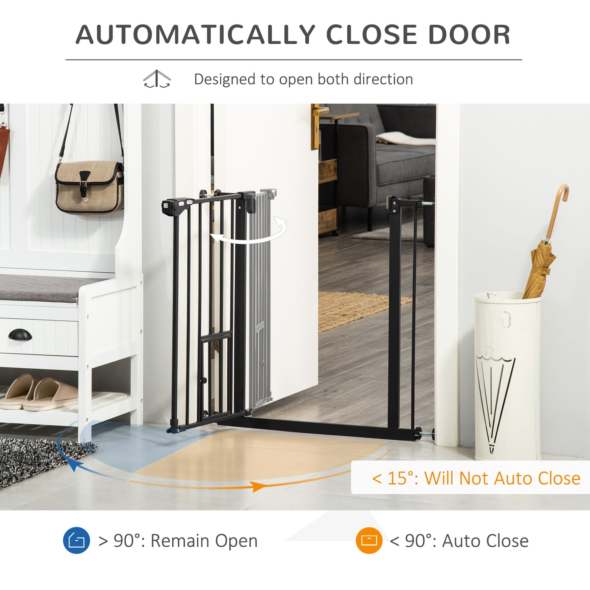 Retractable Gate Extra Wide Press-Mounted with Cat Door, Auto Closing Pet Gate for Stair, Hallway, 29-32 Inch Houses, Kennels & Pens   at Gallery Canada