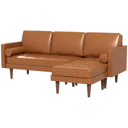 Faux Leather Sectional Sofa Couch L-Shaped Corner Sofa Set with Footstool and 2 Bolster Pillows, Brown 3-Seater Sofas   at Gallery Canada