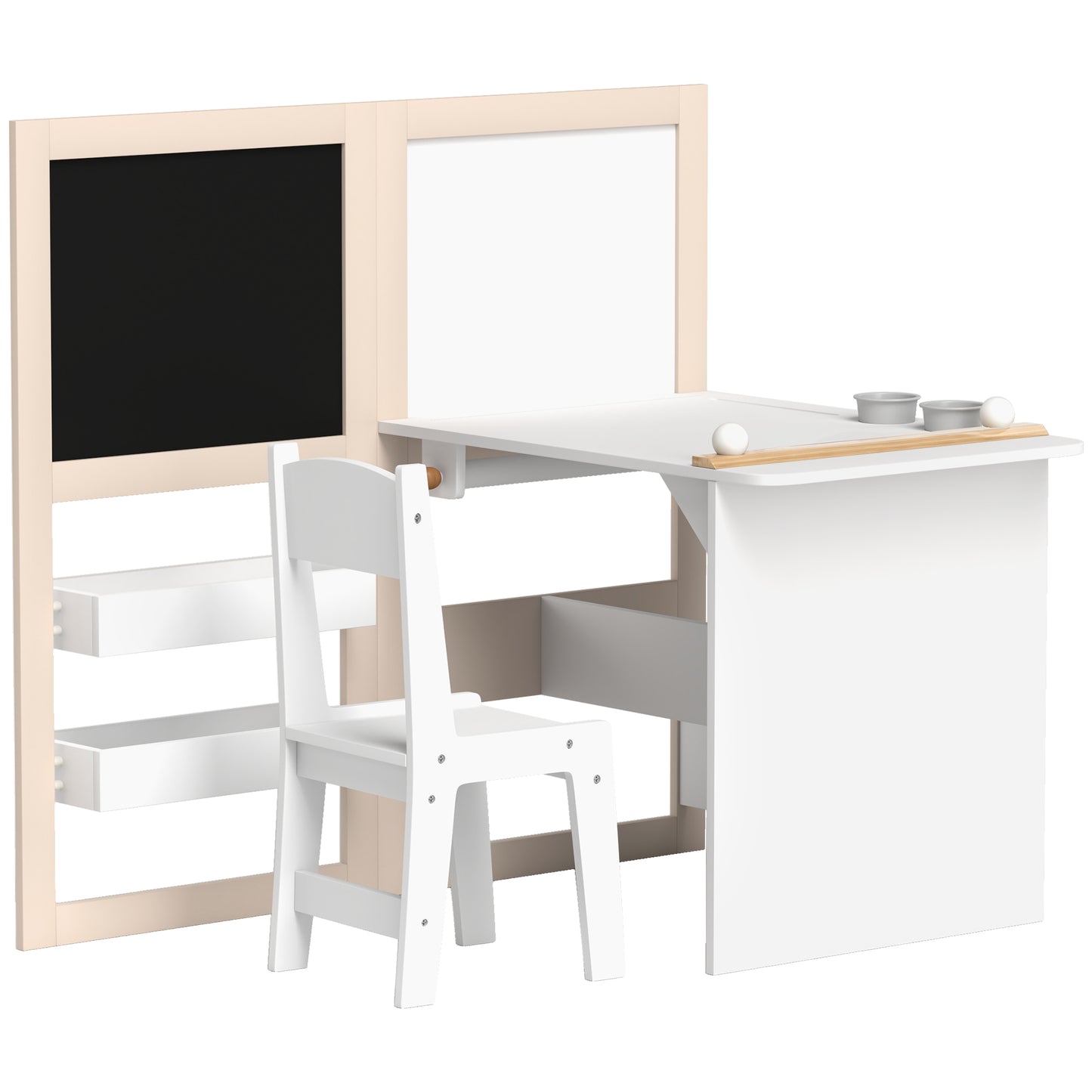 3 in 1 Kids Table and Chair Set with Foldable Easel, Storage Shelves, Roll Paper, White Kids Table Sets   at Gallery Canada