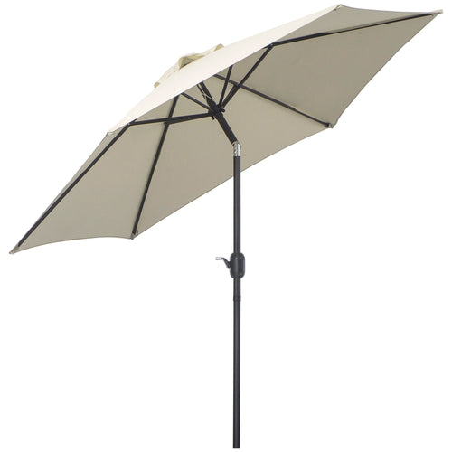 8.5' Round Aluminum Patio Umbrella 6 Ribs Market Sunshade Tilt Canopy w/ Crank Handle Garden Parasol Cream White