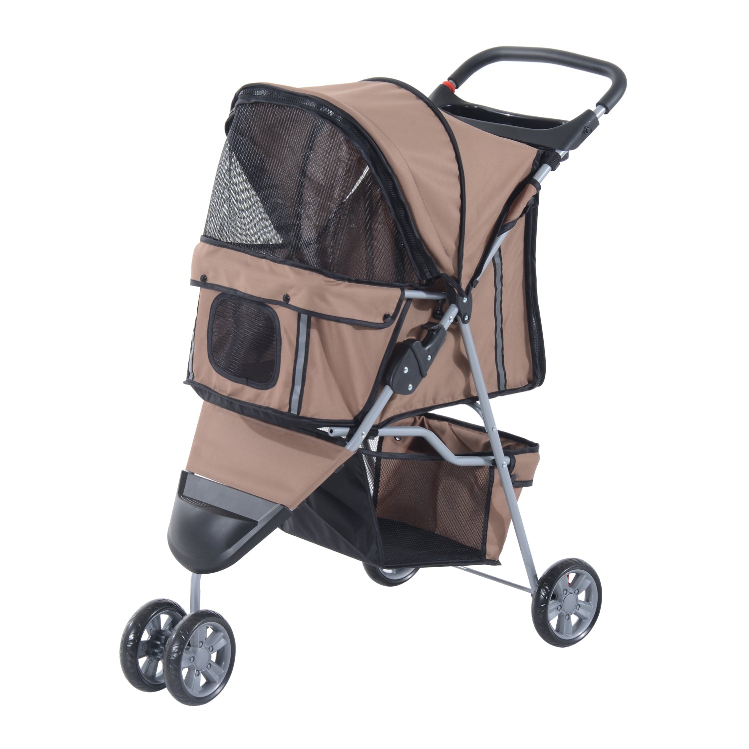 Cat Stroller, 3 Wheels Foldable Dog Stroller with Storage Basket, Brake, Adjustable Canopy, Cupholders, Pet Stroller for Miniature and Small Dogs Travel, Coffee Dog Bike Trailers & Strollers at Gallery Canada