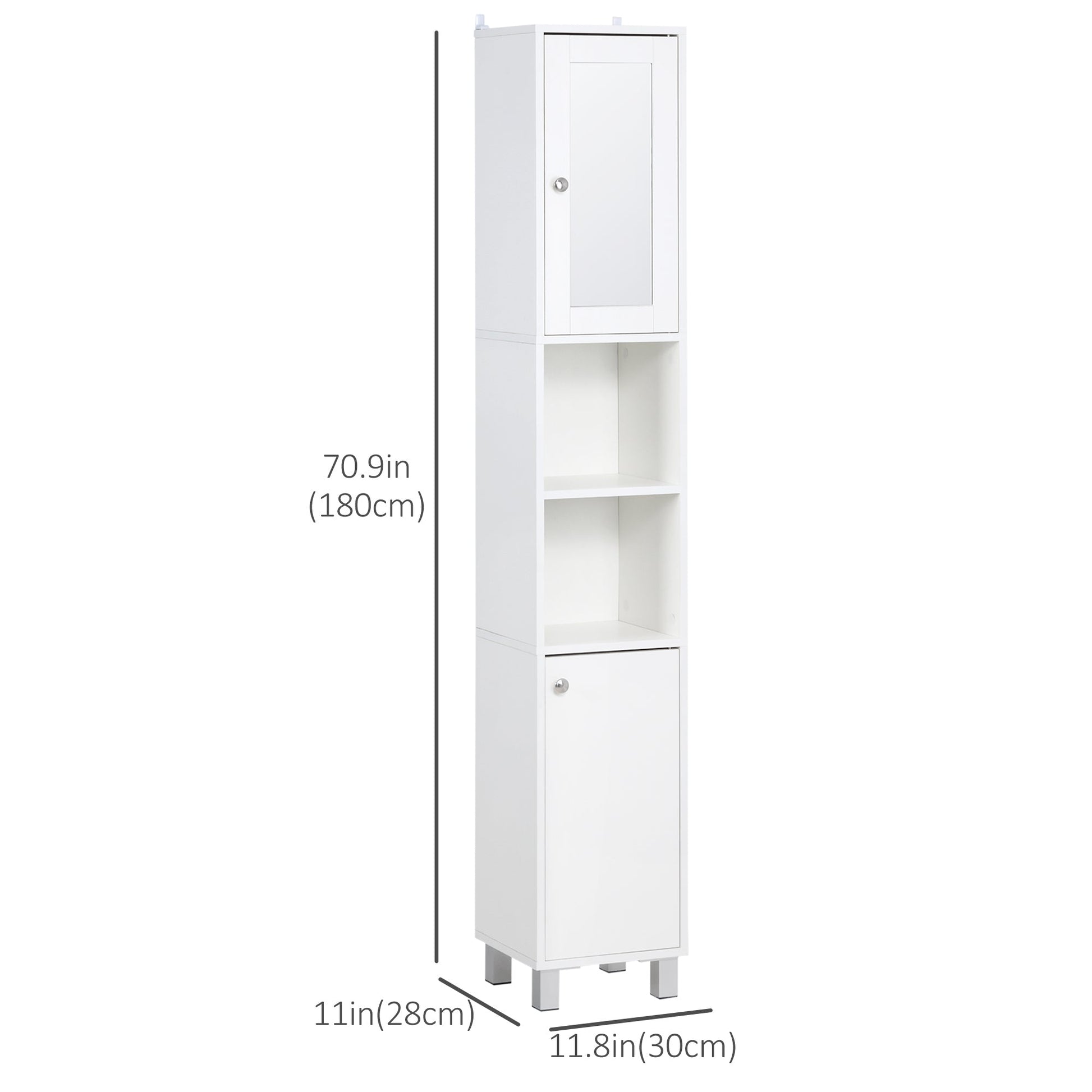 Tall Bathroom Storage Cabinet with Mirror, Freestanding Narrow Linen Tower Cabinet with Adjustable Shelves for Bathroom, White Bathroom Cabinets   at Gallery Canada