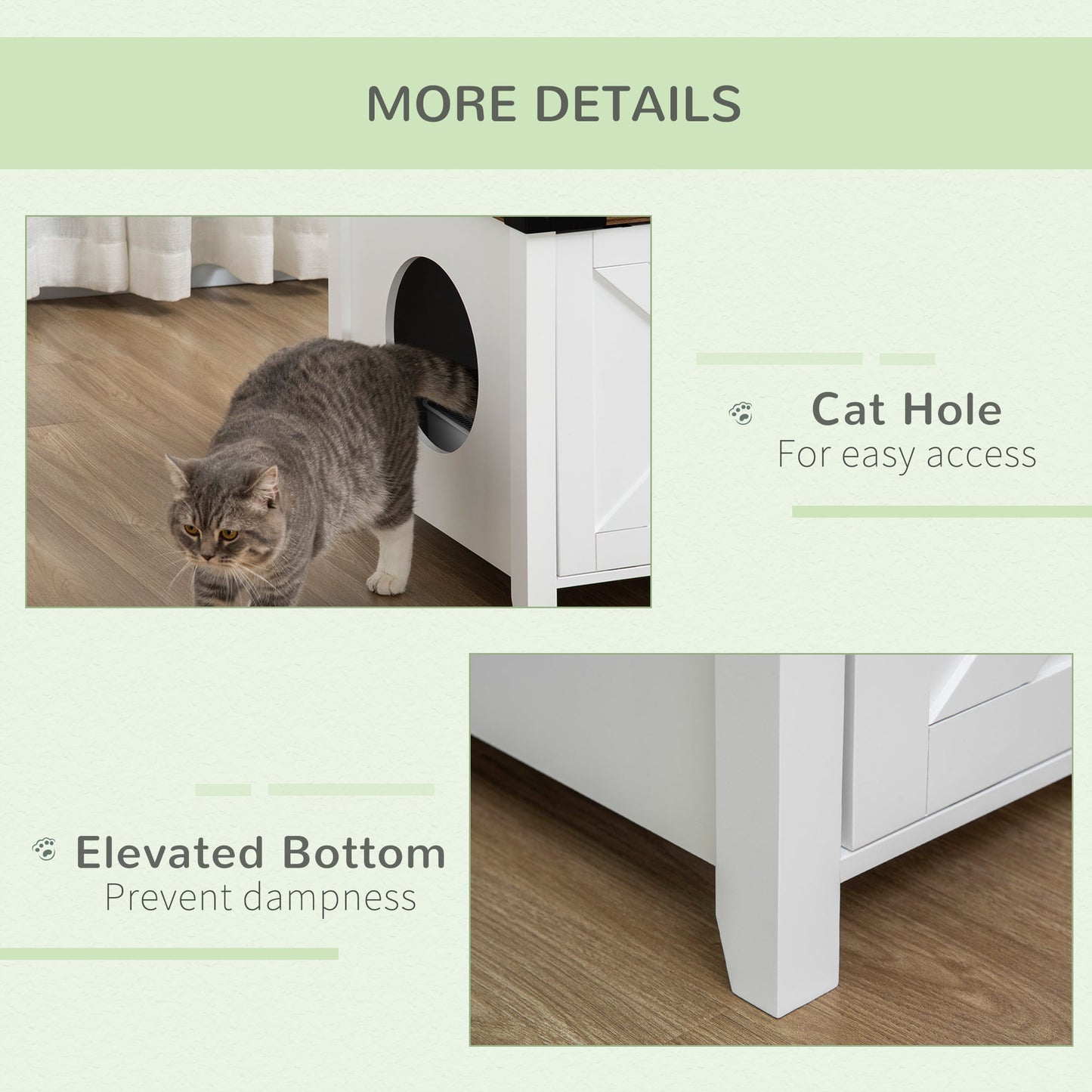 Cat Litter Box Enclosure with Sliding Door, Cat Washroom Storage Bench with Cat Hole, Indoor Cat House End Table with Sturdy Wooden Structure, White Cat Litter Box Enclosures   at Gallery Canada