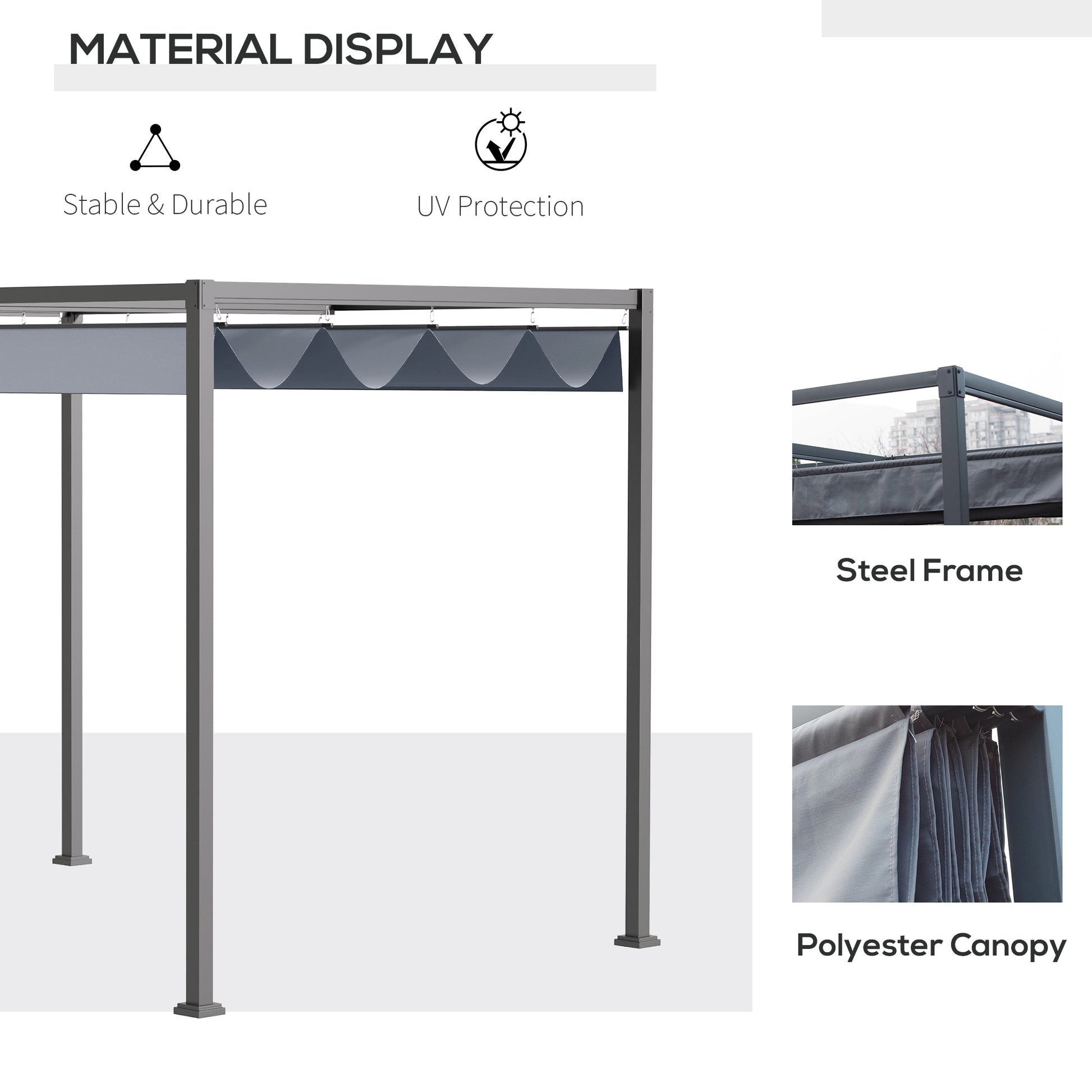 13' x 10' Patio Pergola with Retractable Canopy, Outdoor Sun Shelter, Yard Shade, Dark Grey Pergolas at Gallery Canada