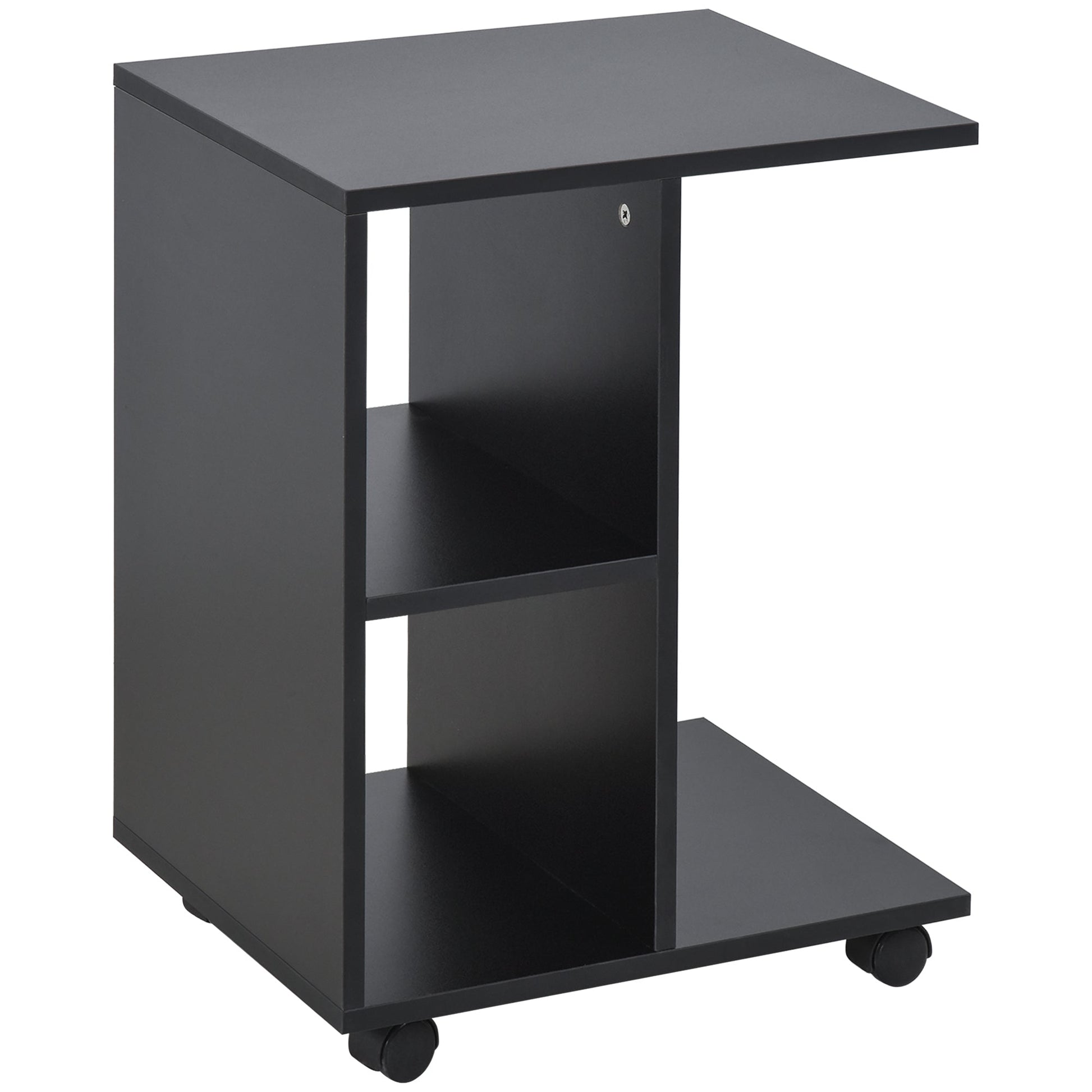 C-Shape Side Table End Table with Storage Open Shelf, Coffee Table on Wheels for Home Office Studio Black Side Tables   at Gallery Canada