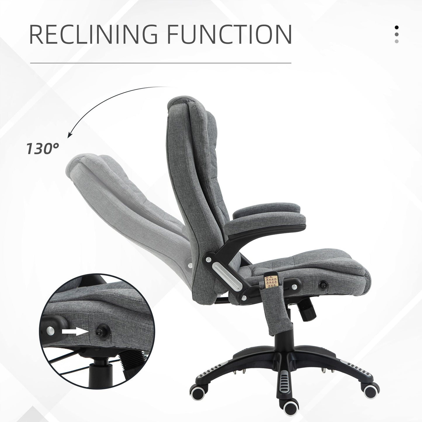 6 Point Vibrating Massage Home Office Chair High Back Executive Chair with Reclining Back, Swivel Wheels, Grey Massage Chairs   at Gallery Canada