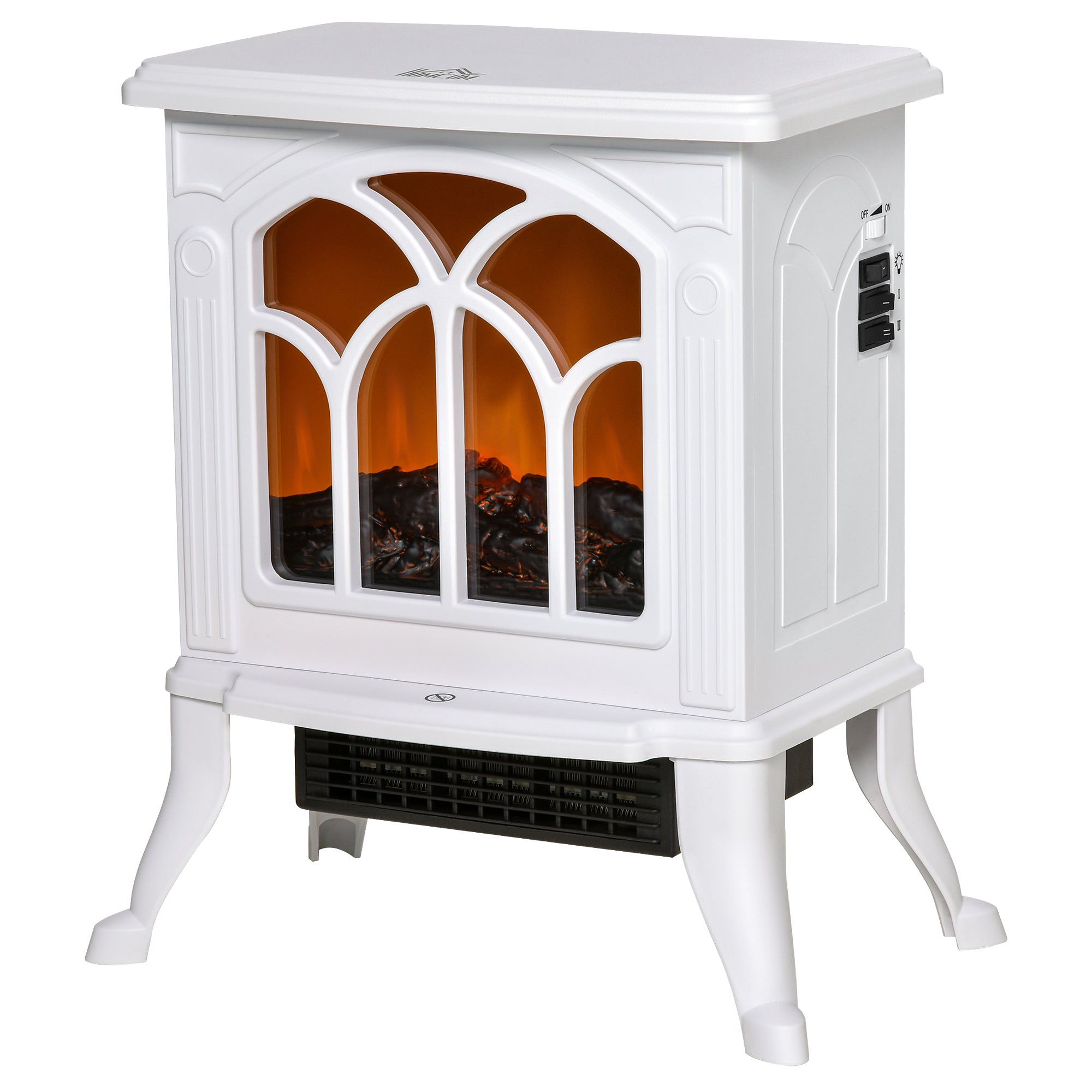 Electric Fireplace Heater, Freestanding Fireplace Stove with Realistic Flame, Overheat Protection, 750W/1500W, White Electric Fireplaces   at Gallery Canada