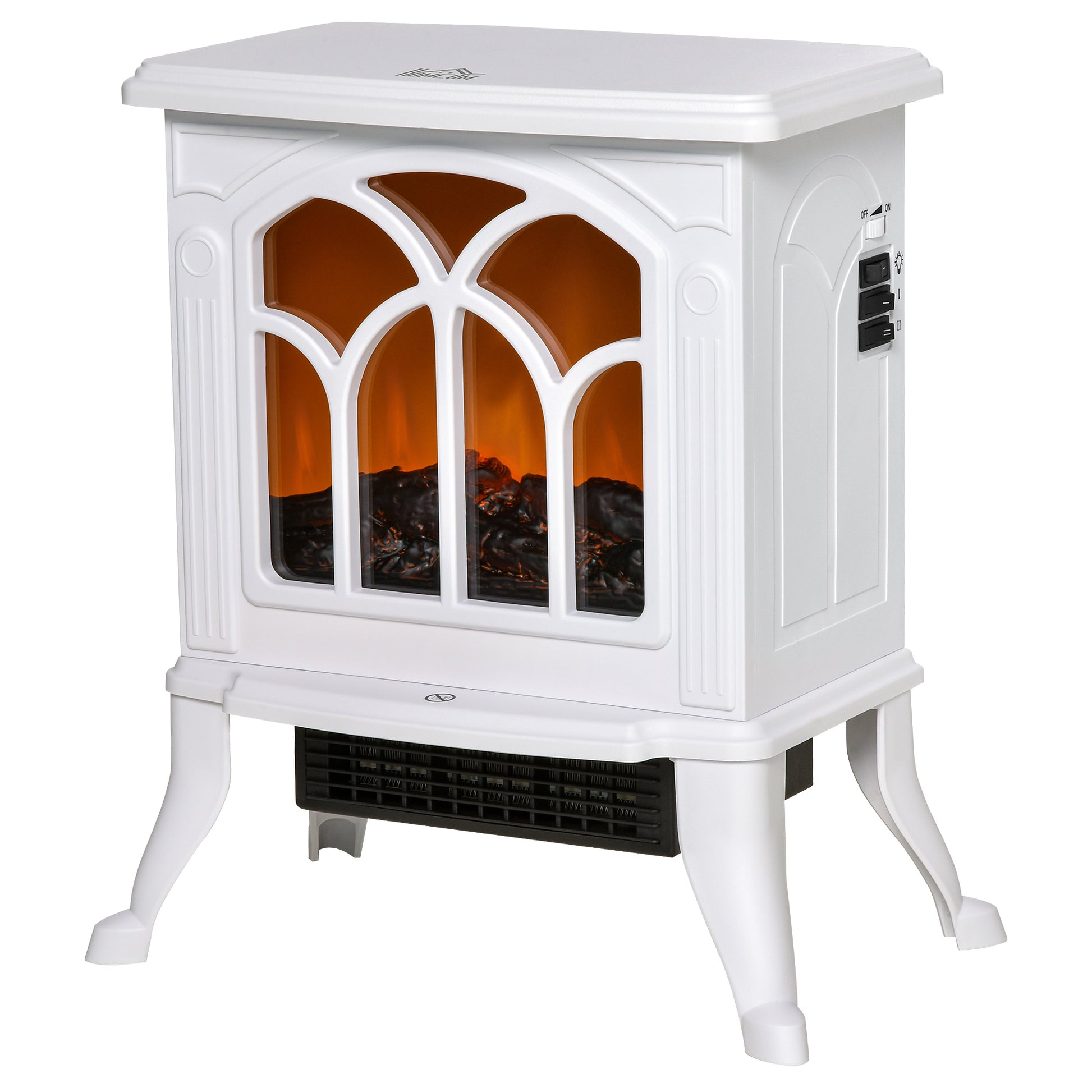 Electric Fireplace Heater, Freestanding Fireplace Stove with Realistic Flame, Overheat Protection, 750W/1500W, White Electric Fireplaces   at Gallery Canada