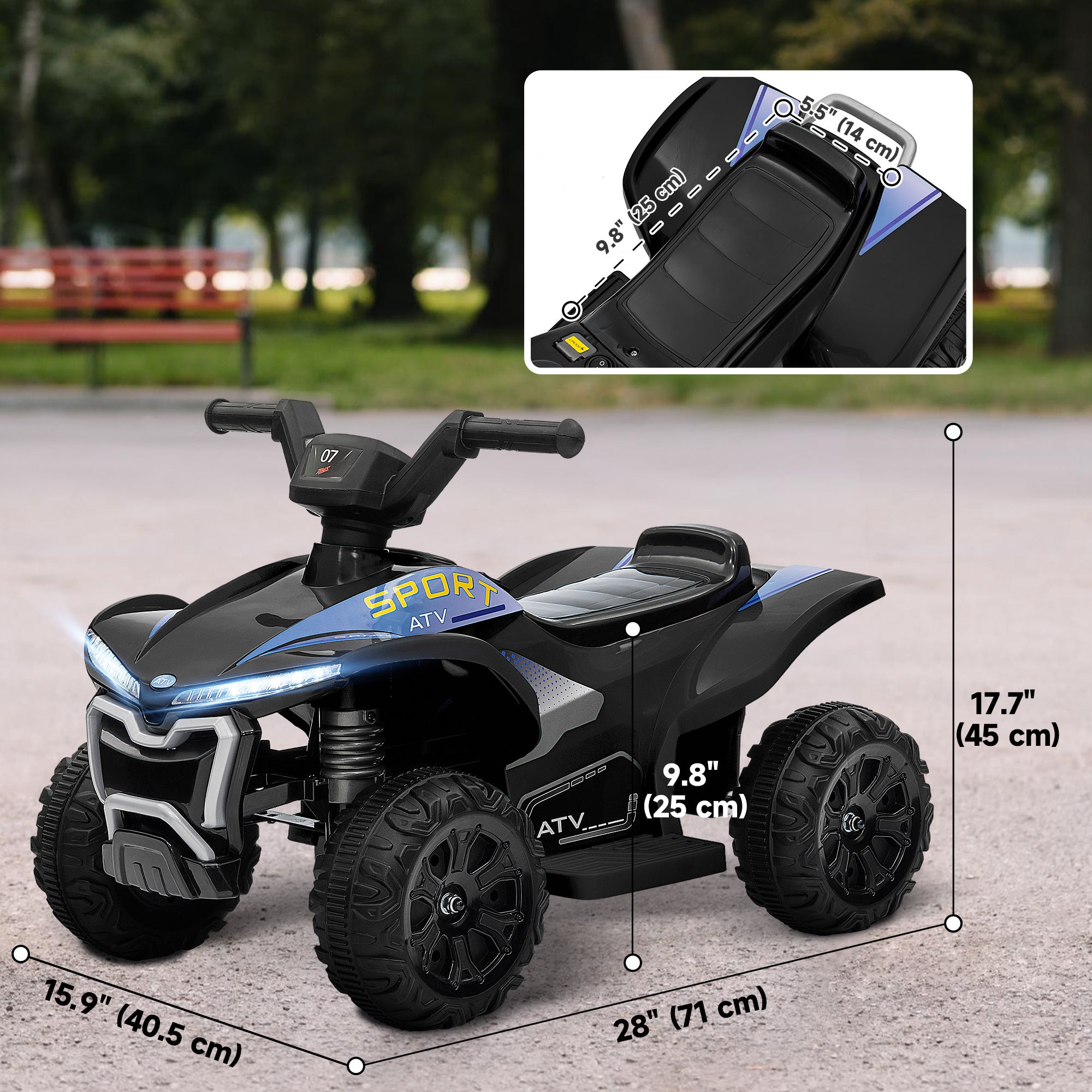 Kids ATV, 6V Battery Powered Electric Vehicle with Headlights, Forward/Reverse Switch, 4 Wheeler Ride On Toy for 18-36 Months, Black Electric Ride On Toys   at Gallery Canada