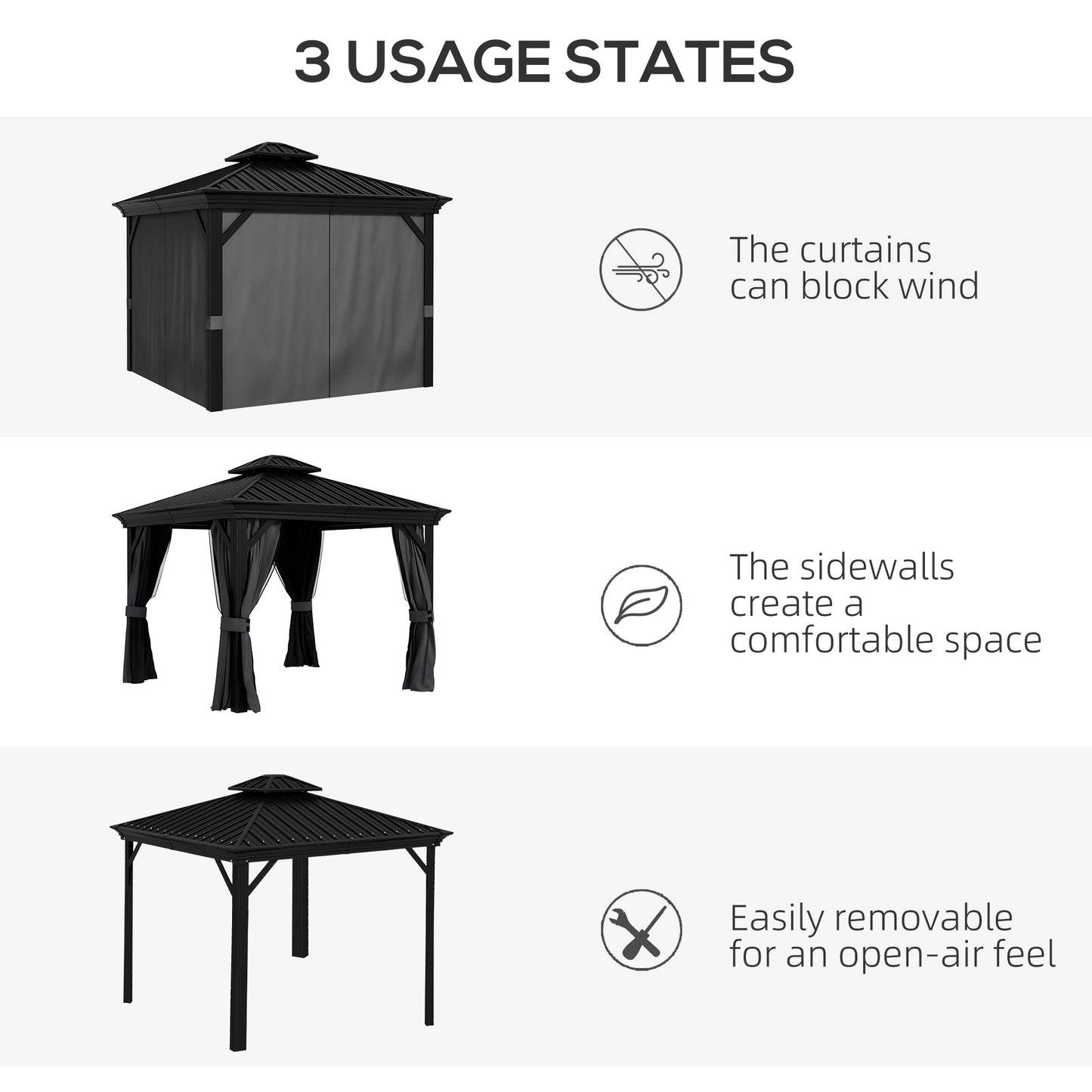 10' x 12' Outdoor Hardtop Gazebo with Galvanized Canopy &; Netting Sidewalls for Lawn, Backyard, Dark Grey Gazebos at Gallery Canada