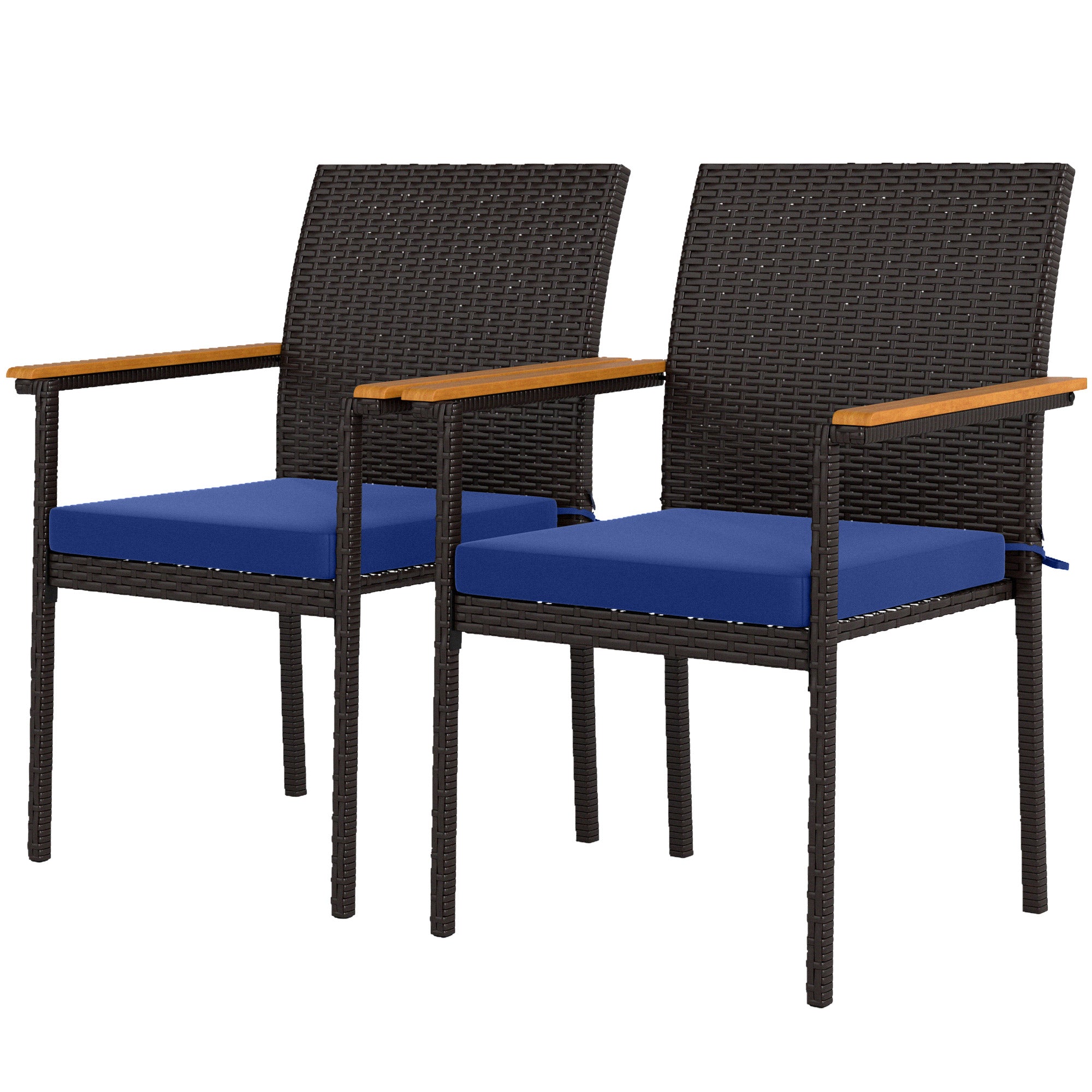 Stackable Wicker Patio Chairs Set of 2 with Removable Cushion, Armrest for Garden, Porch, Yard, Navy Blue Patio Chairs Multi Colour at Gallery Canada