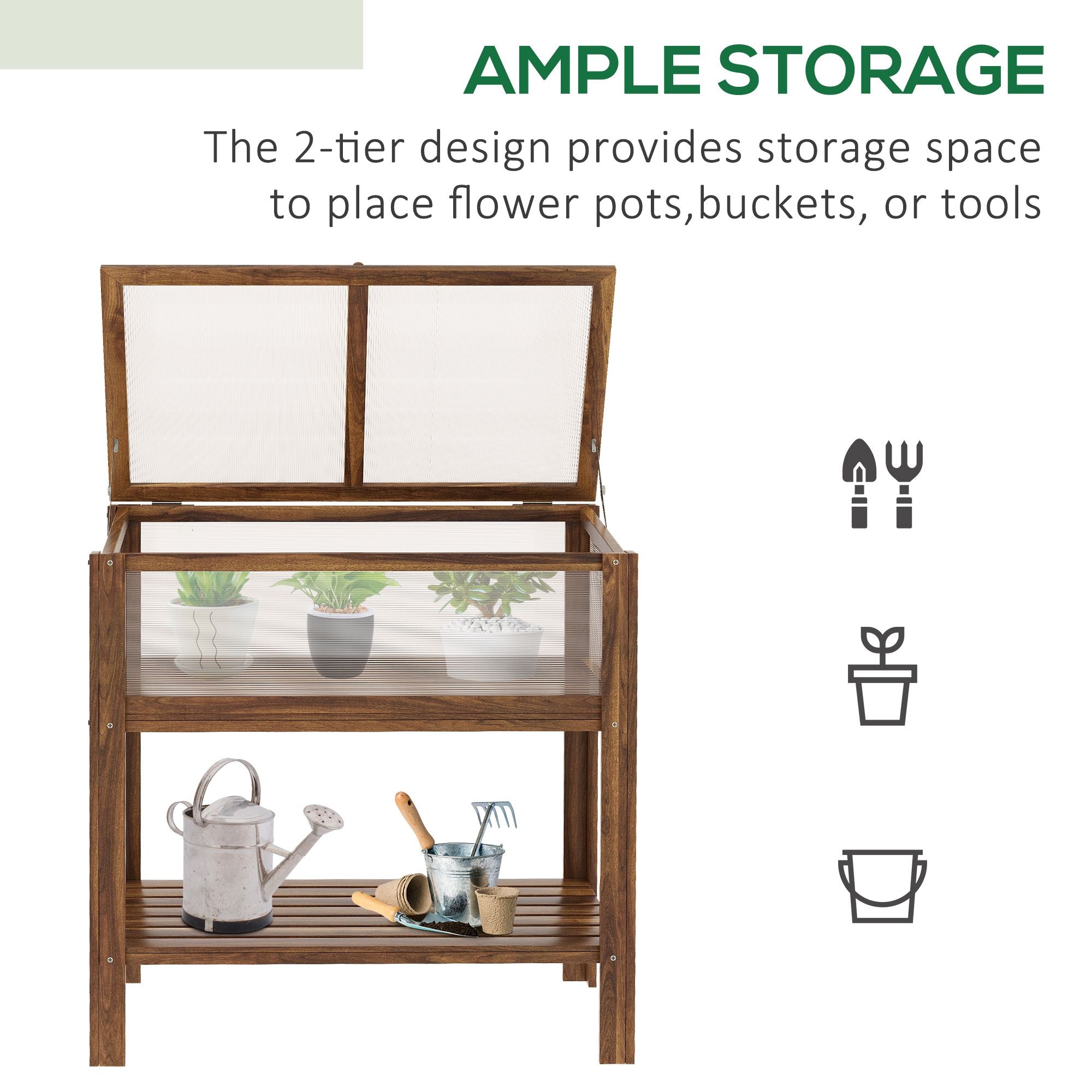 Wooden Cold Frame Greenhouse, Garden Portable Raised Planter with Bottom Shelf for Outdoor Indoor Use, Brown Cold Frame Greenhouses   at Gallery Canada