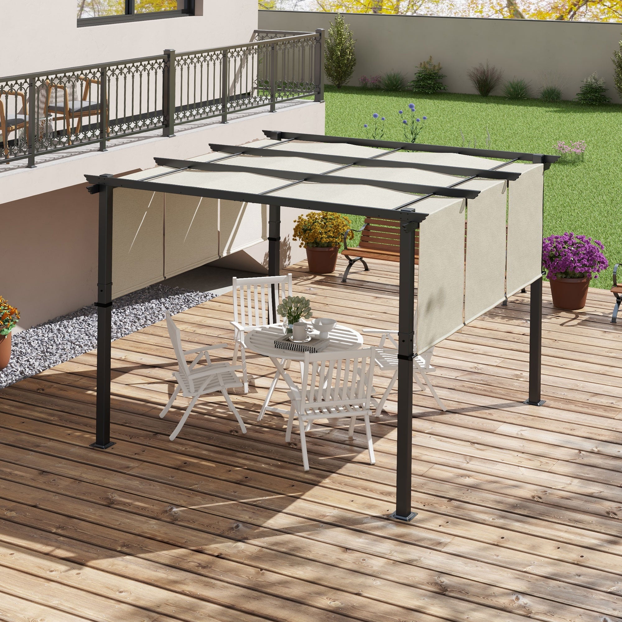 10' x 10' Metal Pergola, Outdoor Pergola with Retractable Canopy, for Garden, Patio, Backyard, Deck Pergolas at Gallery Canada