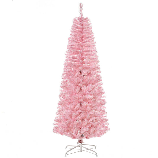 6FT Pop-up Artificial Christmas Tree Holiday Xmas Holiday Pencil Tree Decoration with Automatic Open for Home Party, Pink - Gallery Canada