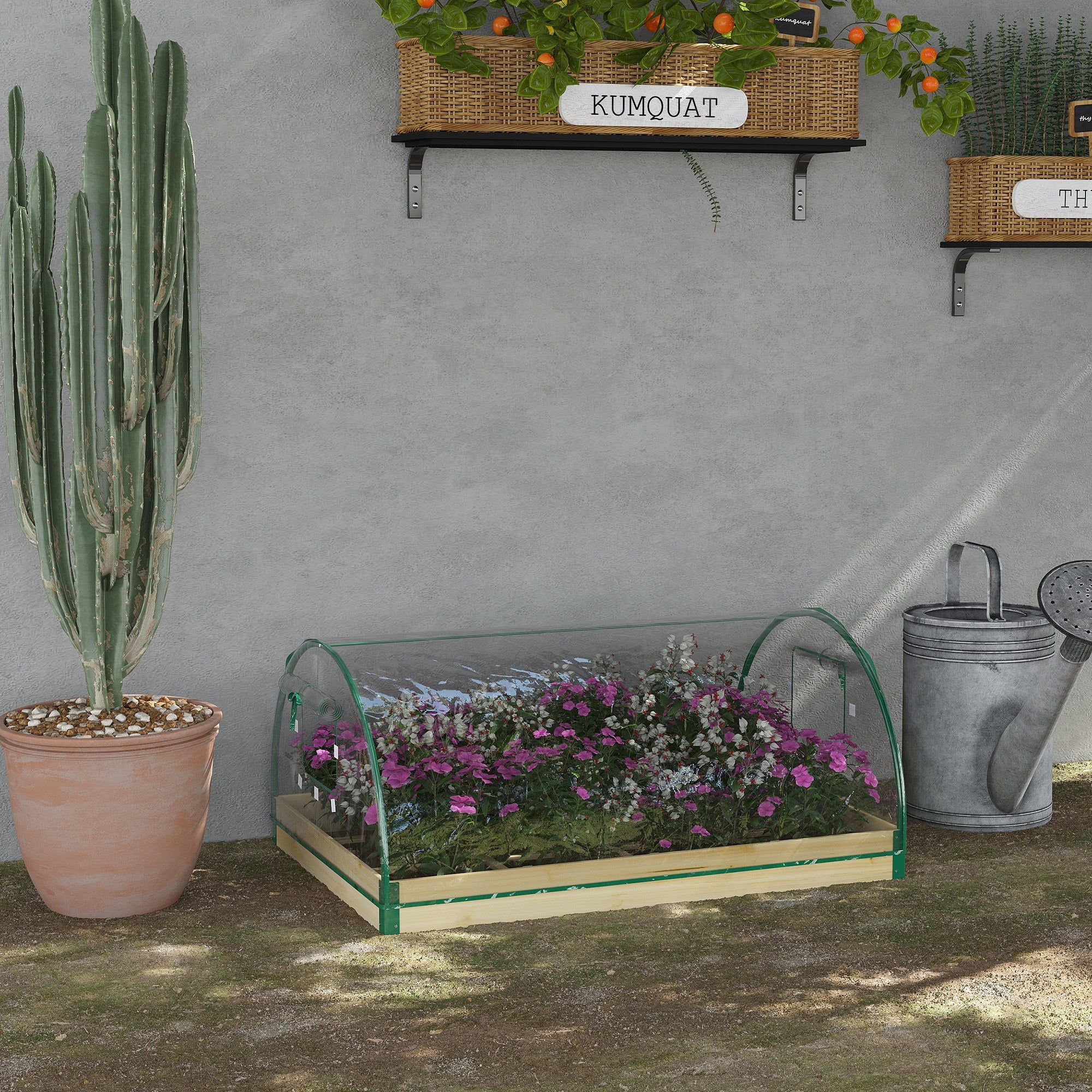 12 Pockets Raised Garden Bed with Greenhouse and Roll Up Windows for Vegetables, Flowers, 4' x 3' x 2', Natural Wood Raised Garden Beds at Gallery Canada