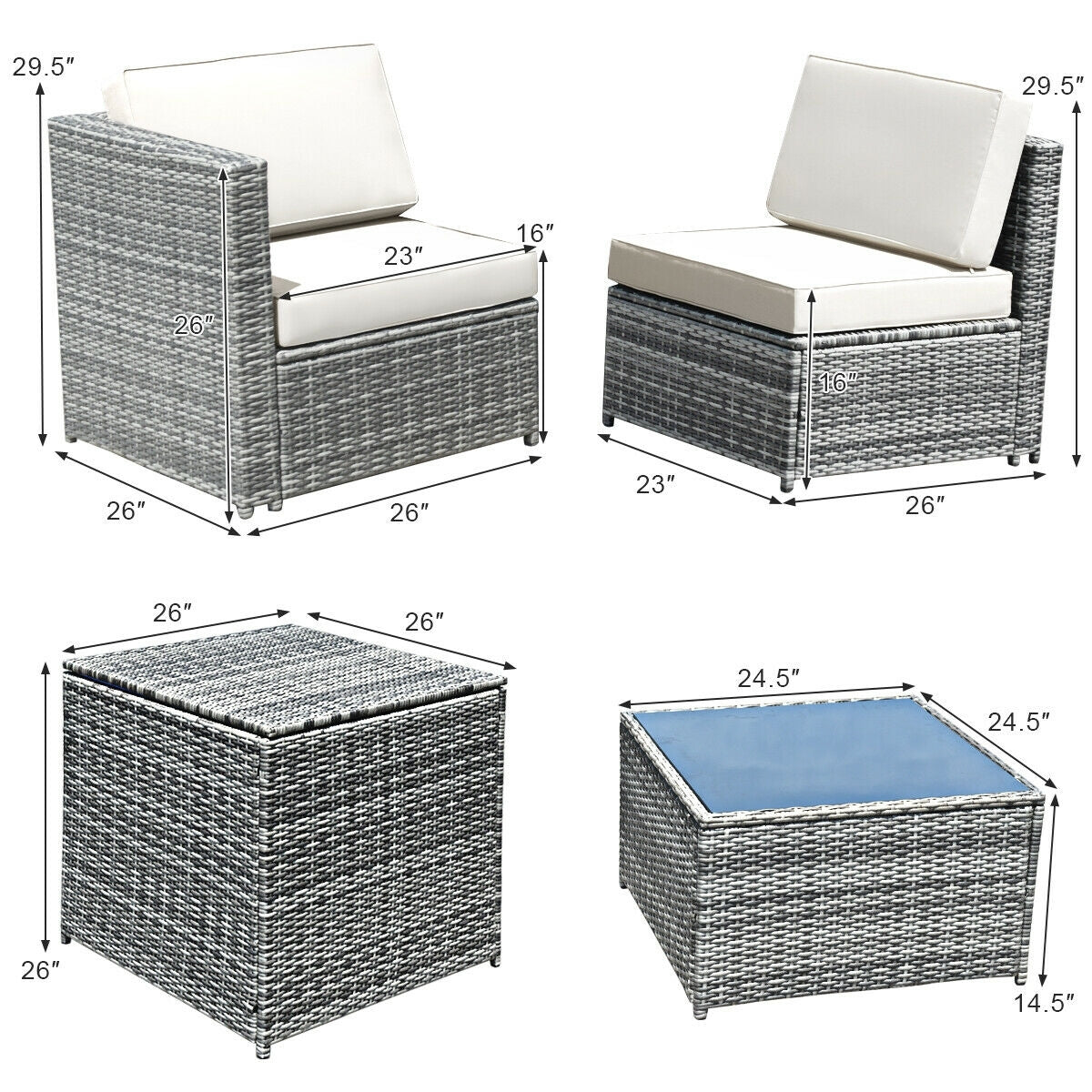 8 Piece Wicker Sofa Rattan Dinning Set Patio Furniture with Storage Table, White Outdoor Sectionals   at Gallery Canada