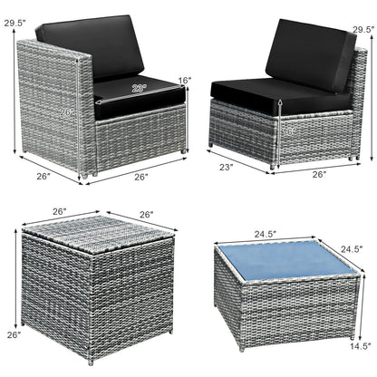 8 Piece Wicker Sofa Rattan Dinning Set Patio Furniture with Storage Table, Black Outdoor Sectionals   at Gallery Canada