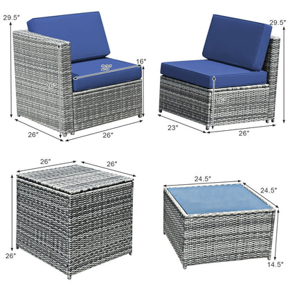 8 Piece Wicker Sofa Rattan Dinning Set Patio Furniture with Storage Table, Navy Outdoor Sectionals   at Gallery Canada