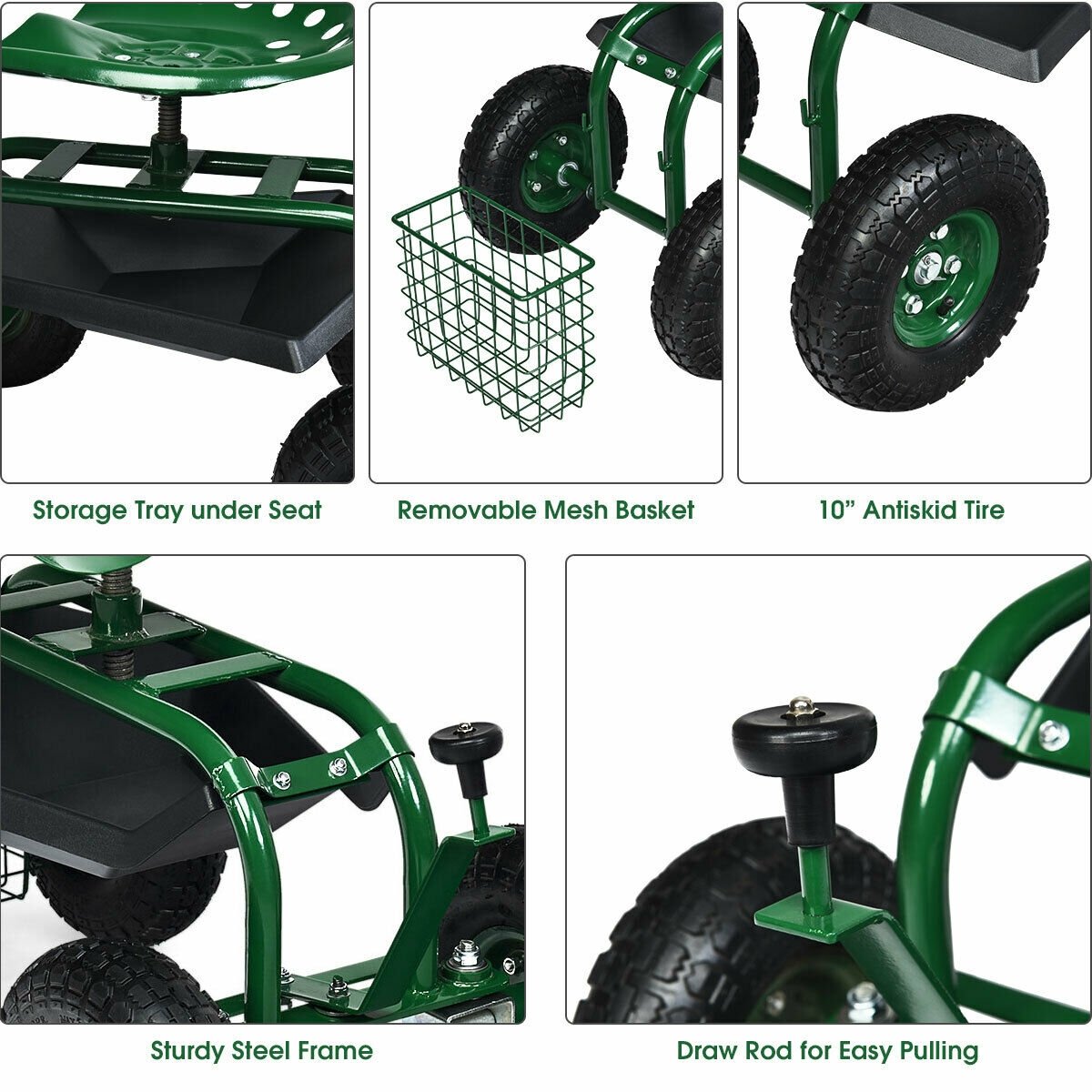 4-Wheel Rolling Garden Cart Work Seat Garden Carts   at Gallery Canada