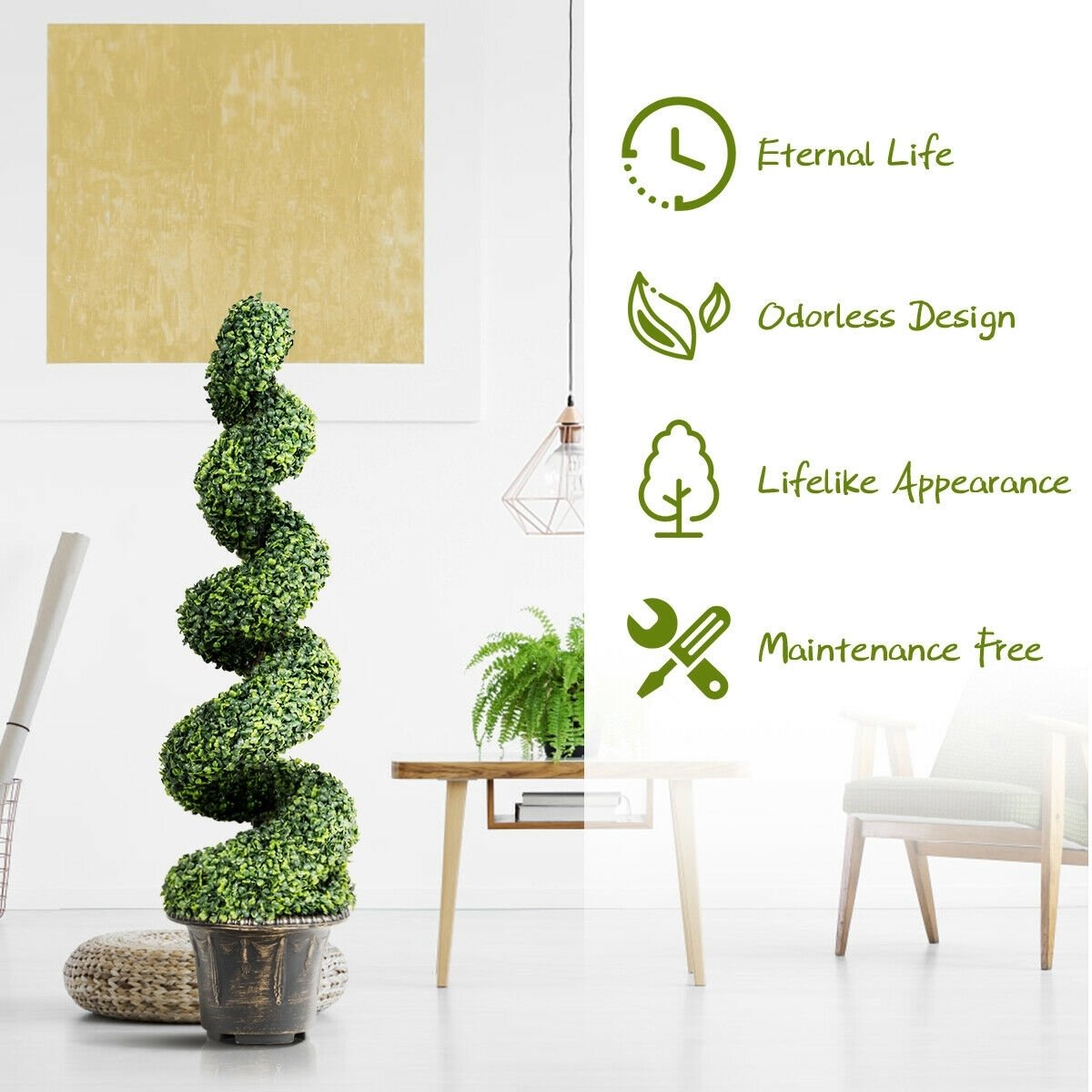 4 Feet Artificial Boxwood Spiral Green Leaves Tree, Green Faux Plants   at Gallery Canada