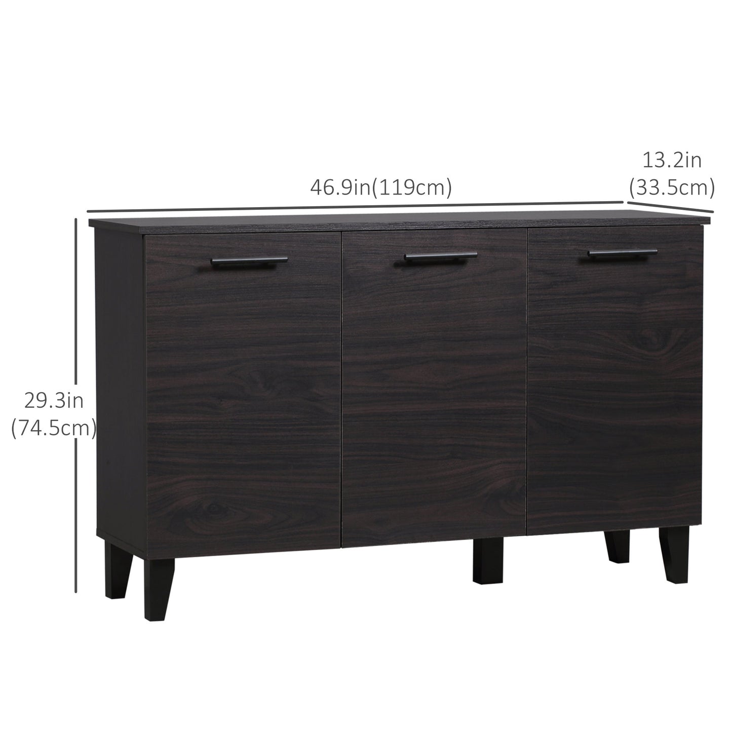 Sideboard Cabinet, Buffet Cabinet with 3 Doors and Adjustable Shelf, Buffets Tables for Kitchen Dining Room, Dark Walnut Bar Cabinets   at Gallery Canada
