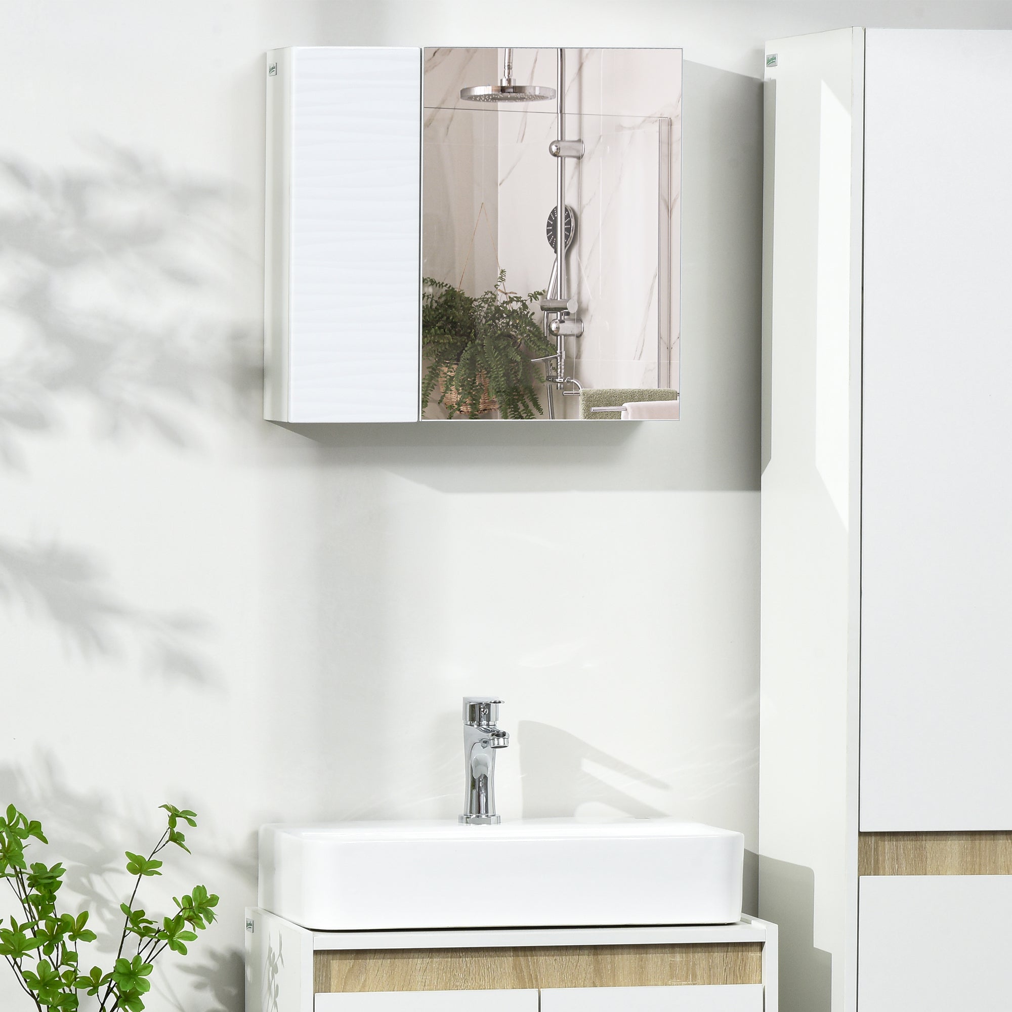 Wall Mounted Bathroom Medicine Cabinet Mirrored Cabinet with Hinged Door 2-Tier Storage and Adjustable Shelves White Mirror Medicine Cabinets White  at Gallery Canada