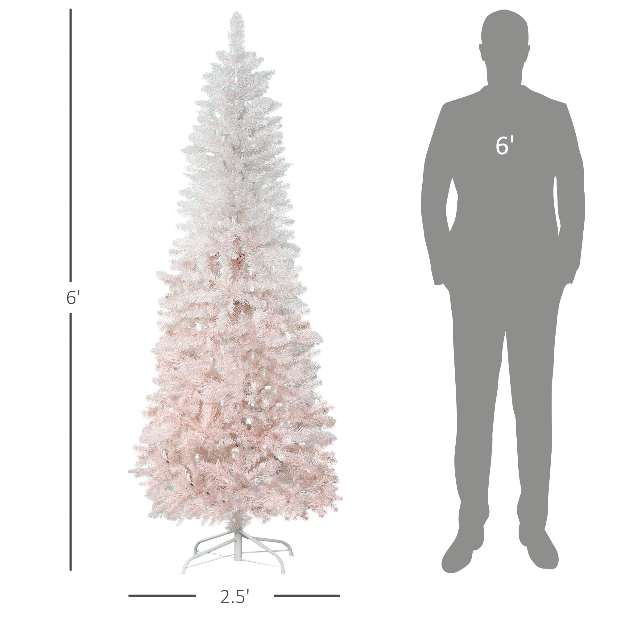 6ft Pencil Artificial Christmas Tree with Pine Realistic Branches, Auto Open, Pink and White Pencil Christmas Trees   at Gallery Canada