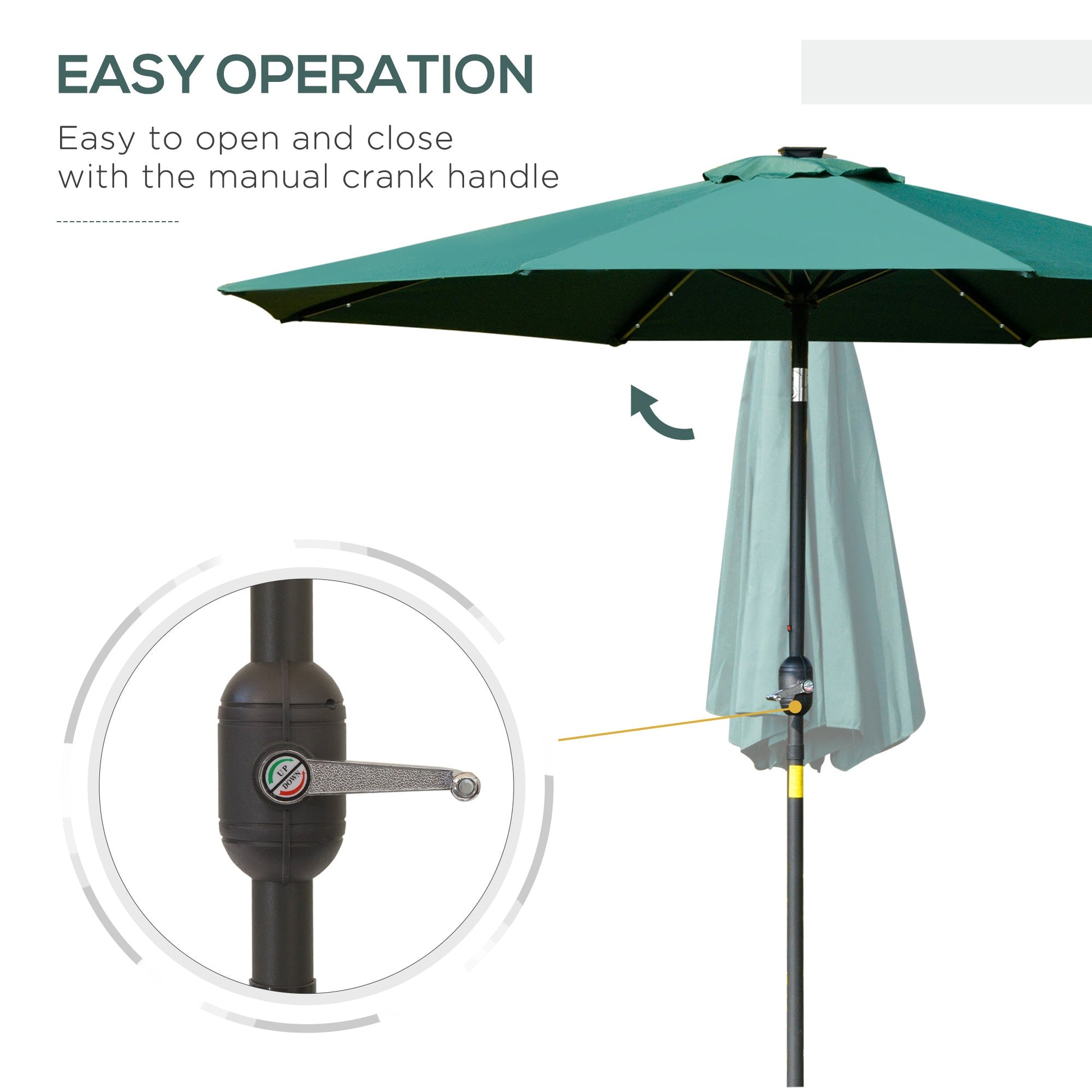 9ft Solar Patio Umbrella Outdoor Sunshade 24 LED Lights Tilt Canopy Green Sun Umbrellas   at Gallery Canada