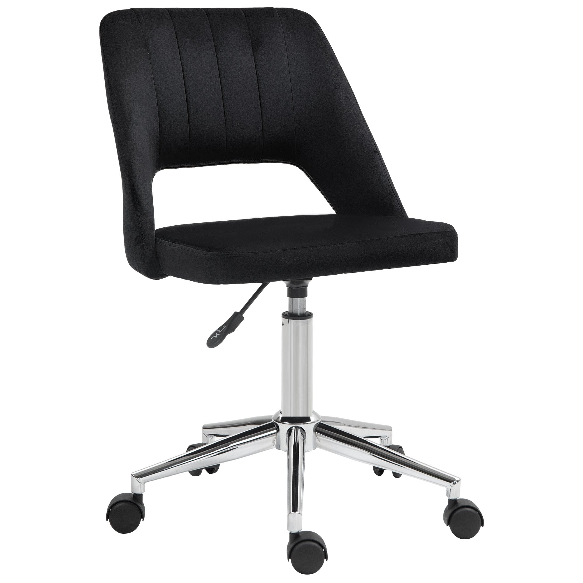 Mid Back Office Chair Velvet Fabric Swivel Scallop Shape Computer Desk Chair, Black Office Chairs Black at Gallery Canada