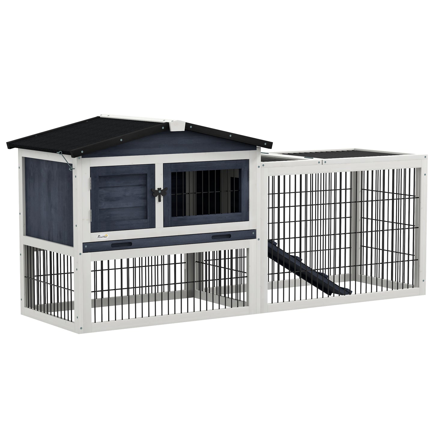 Wood Rabbit Hutch w/ Ramp, Openable Roof, Pull-out Tray, Dark Grey Rabbit Hutch Dark Grey  at Gallery Canada