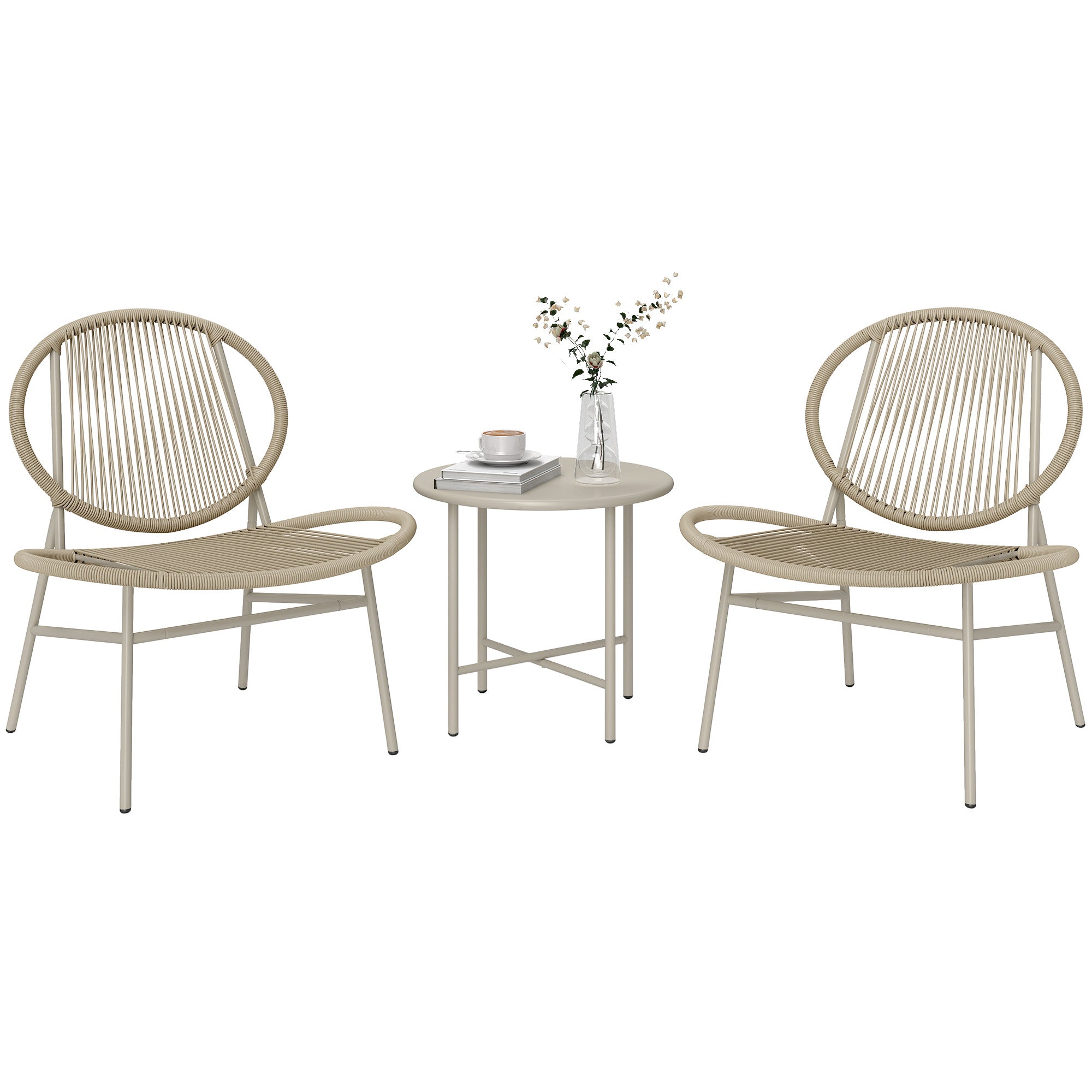 Rattan Bistro Set, 3 Pieces Wicker Patio Furniture Set, Acapulco Chairs and Steel Table for Porch, Balcony, Light Grey Bistro Sets Light Grey at Gallery Canada
