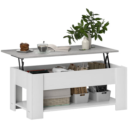 Lift Top Coffee Table with Hidden Storage Compartment and Open Shelf, Center Table for Living Room, White Coffee Tables   at Gallery Canada