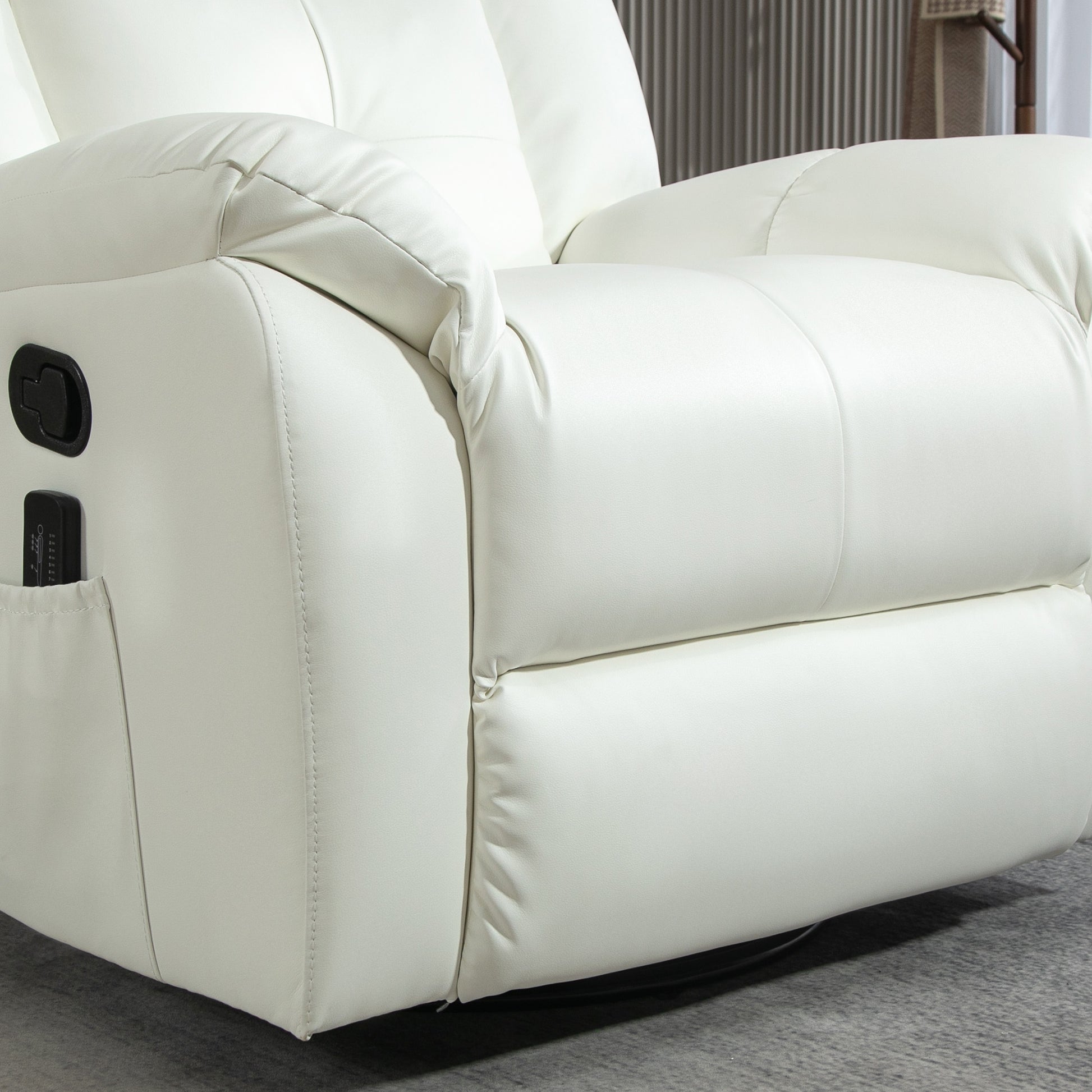 Vibration Massage Recliner, PU Leather Manual Reclining Chair, Rocker, Cream White Single Sofas   at Gallery Canada