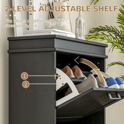 Shoe Storage Cabinet with 2 Flip Drawers and Adjustable Shelves, Narrow Shoe Cabinet for 10 Pairs of Shoes, Black Shoe Storage Cabinets & Racks   at Gallery Canada