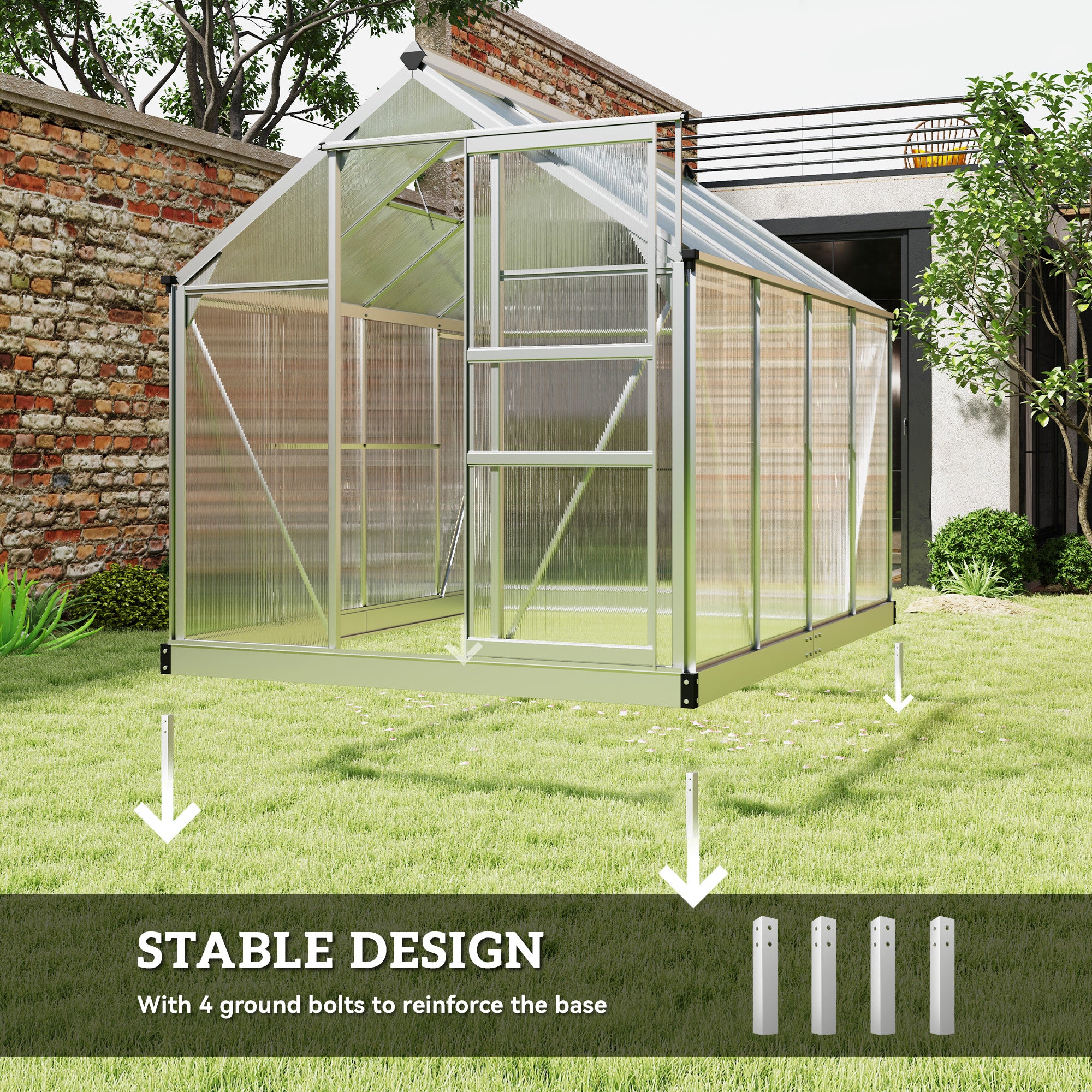 6' x 8' x 6.6' Polycarbonate Greenhouse, Walk-In Green House Kit Garden, Plants Grow, Galvanized Sheet Aluminum Frame with Rain Gutter, Vent and Sliding Door, Silver Walk In Greenhouses at Gallery Canada