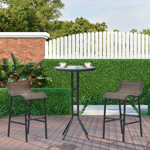 3pcs Patio Bar Set, Outdoor Bistro Set with 2 Bar Stools and 1 Tempered Glass Bar Table, Dining Chat Set, Tan