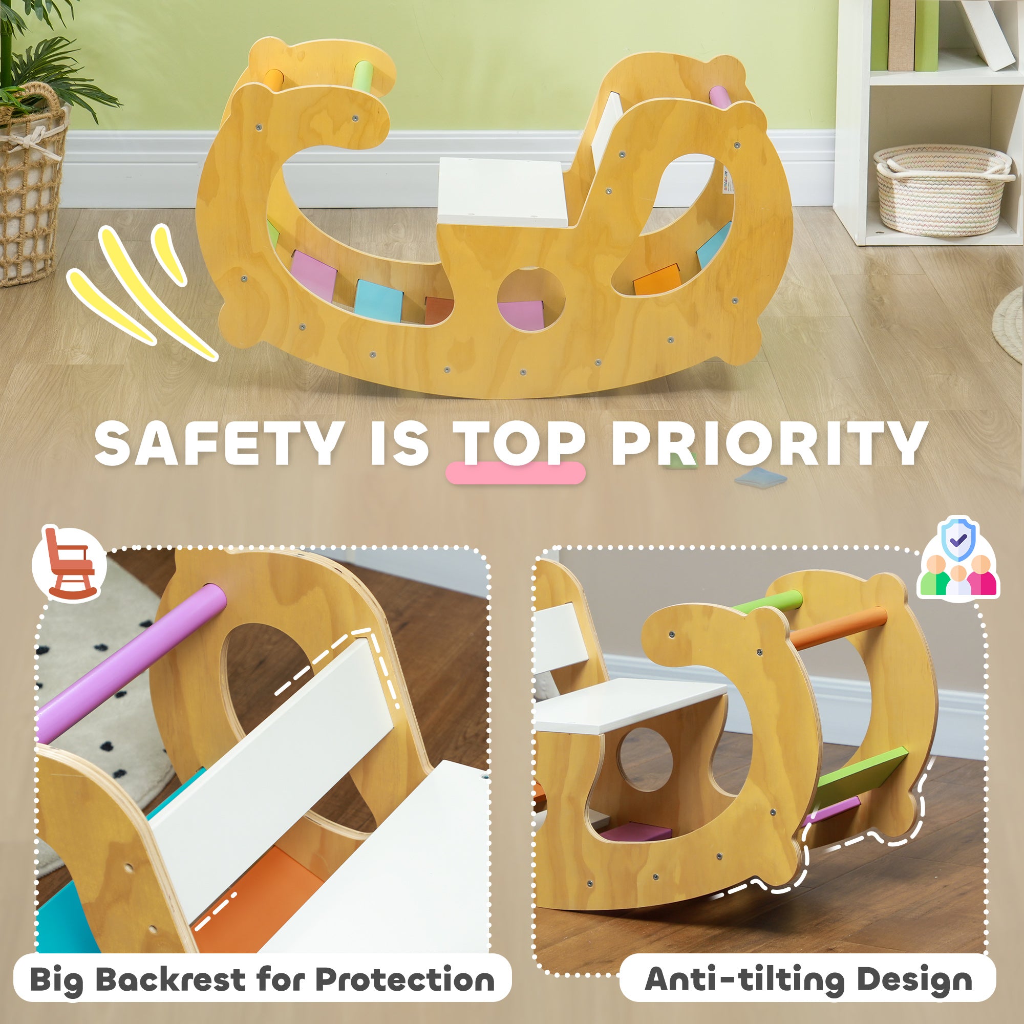 2 in 1 Wooden Arch Ladder Baby Rocker for Toddlers 18-48 Months Baby Gym & Playmats   at Gallery Canada