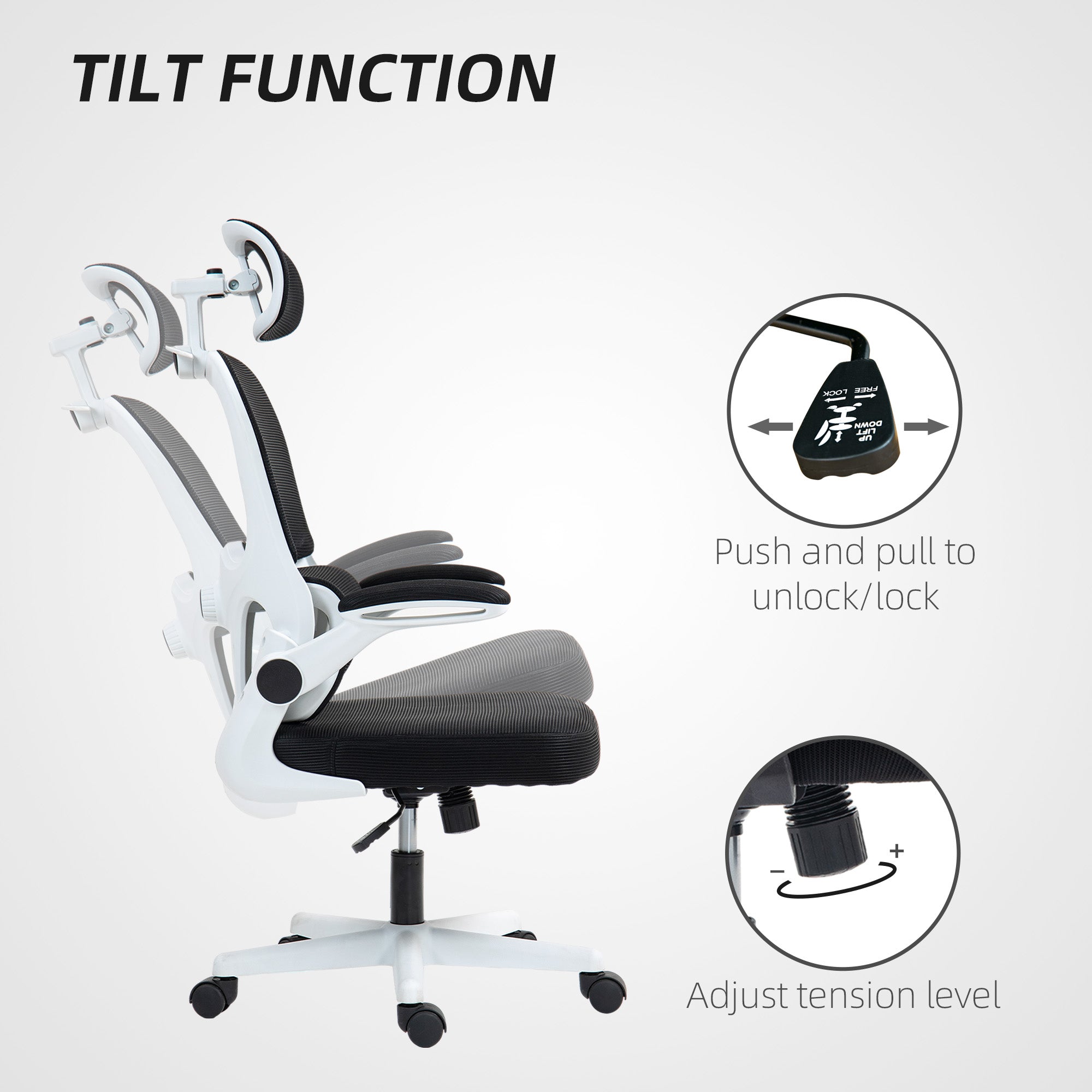 Mesh Office Chair, Ergonomic Desk Chair with Flip-up Armrest, Rotatable Headrest, Adjustable Lumbar Support, Black Office Chairs at Gallery Canada