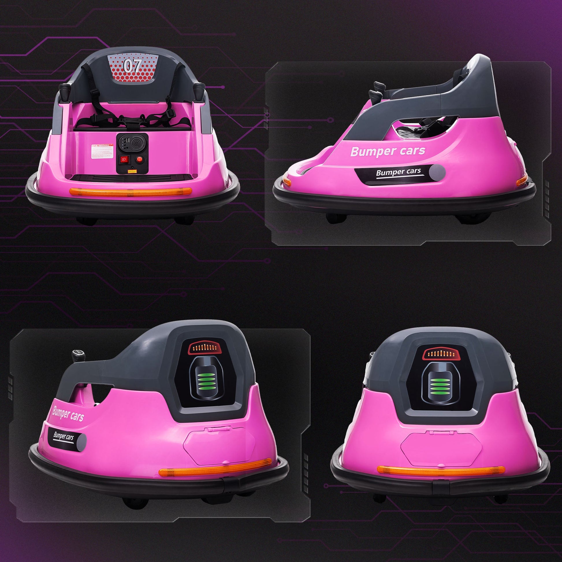 Bumper Car 12V 360° Rotation Electric Car for Kids, with Remote, Safety Belt, Lights, Music, for 1.5-5 Years Old, Pink Electric Toy Cars   at Gallery Canada