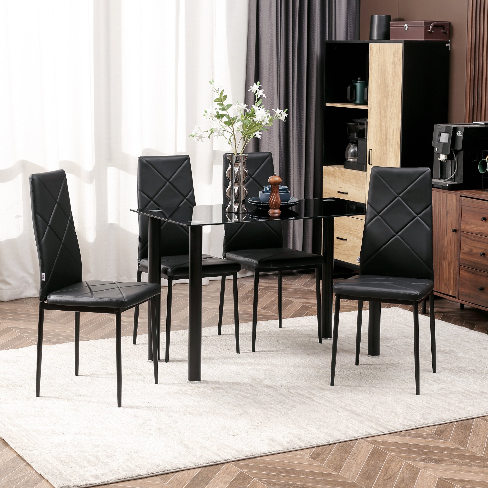 Dining Chairs Set of 4, Modern Accent Chair with High Back, Upholstery Faux Leather and Steel Legs for Living Room, Kitchen, Black Bar Stools   at Gallery Canada