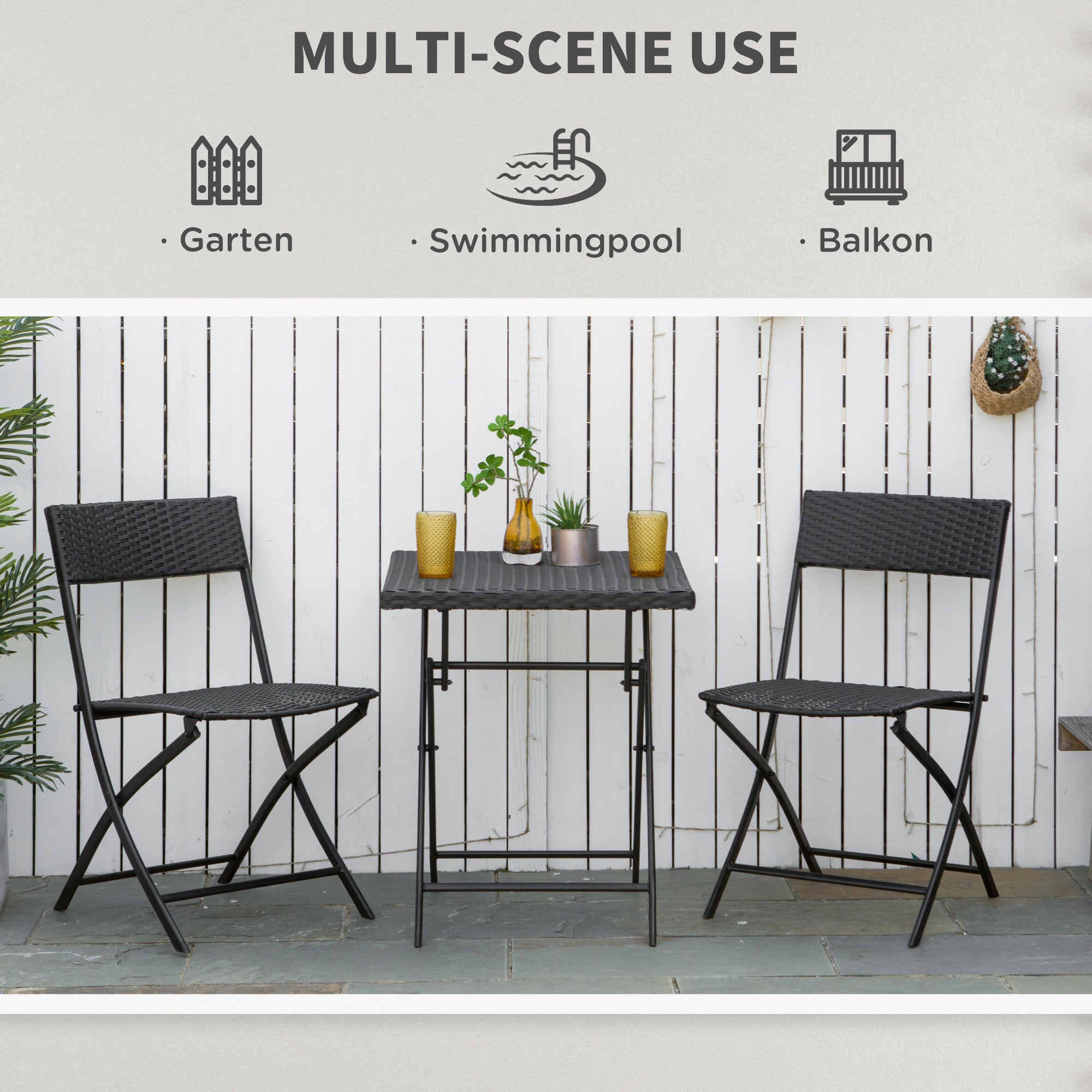 3-Piece Outdoor Folding Rattan Bistro Set, Mixed Brown Bistro Sets at Gallery Canada