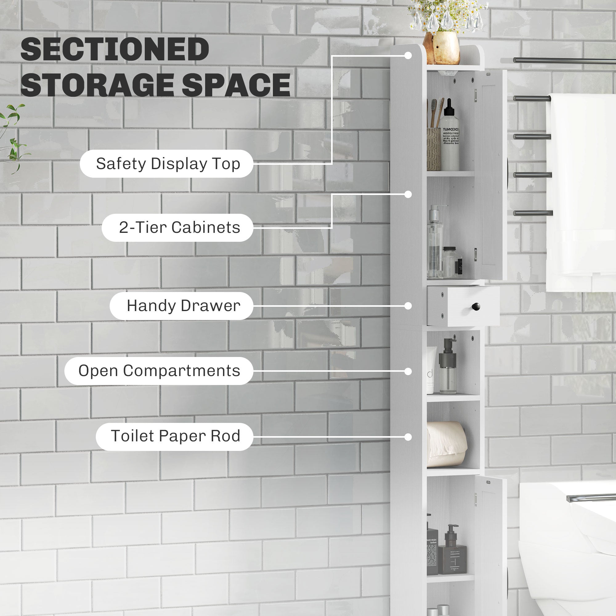 Narrow Bathroom Cabinet, Tall Bathroom Storage Cabinet with Barn Doors, Drawer and Adjustable Shelves, White Wood Grain Bathroom Cabinets at Gallery Canada